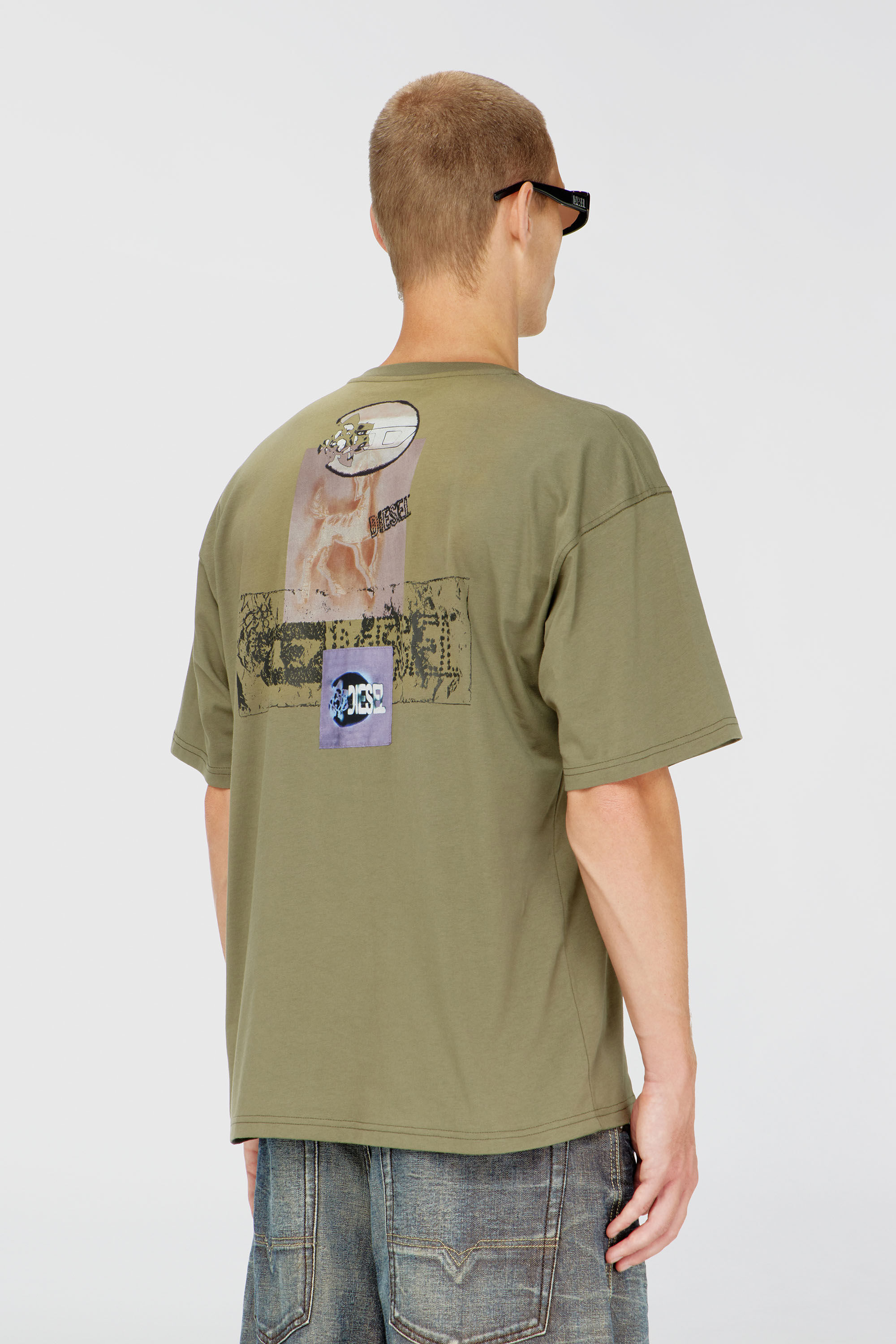 Diesel - T-BOXT-AA17, Herren T-shirt mit printed Graphic und patches in Armeegr&uuml;n - 4