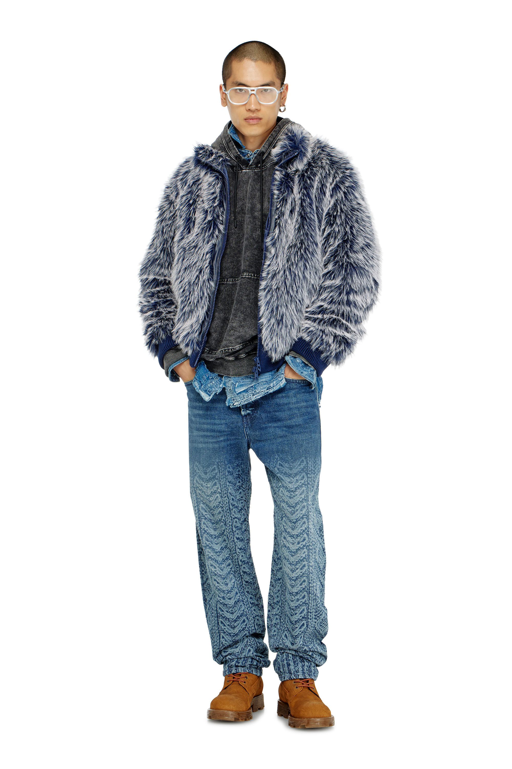 Diesel - S-BOXT-HOOD-TUK, Herren Sweatshirt mit Denim-Effekt-Behandlung in Dunkelgrau - 1
