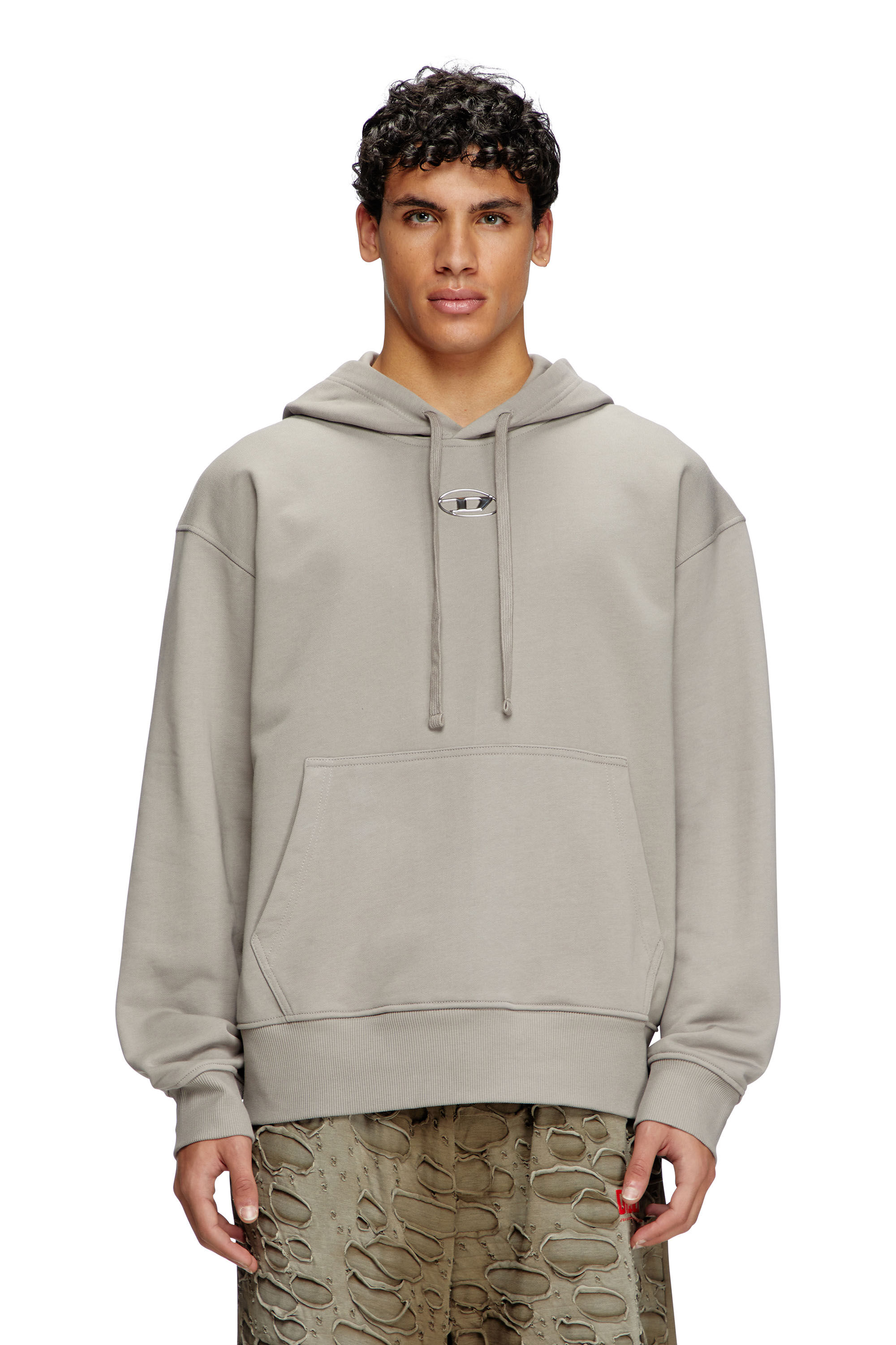 Diesel - S-MACS-HOOD-OD, Herren Hoodie in Übergröße mit Metallic-Logo in Grau - 3