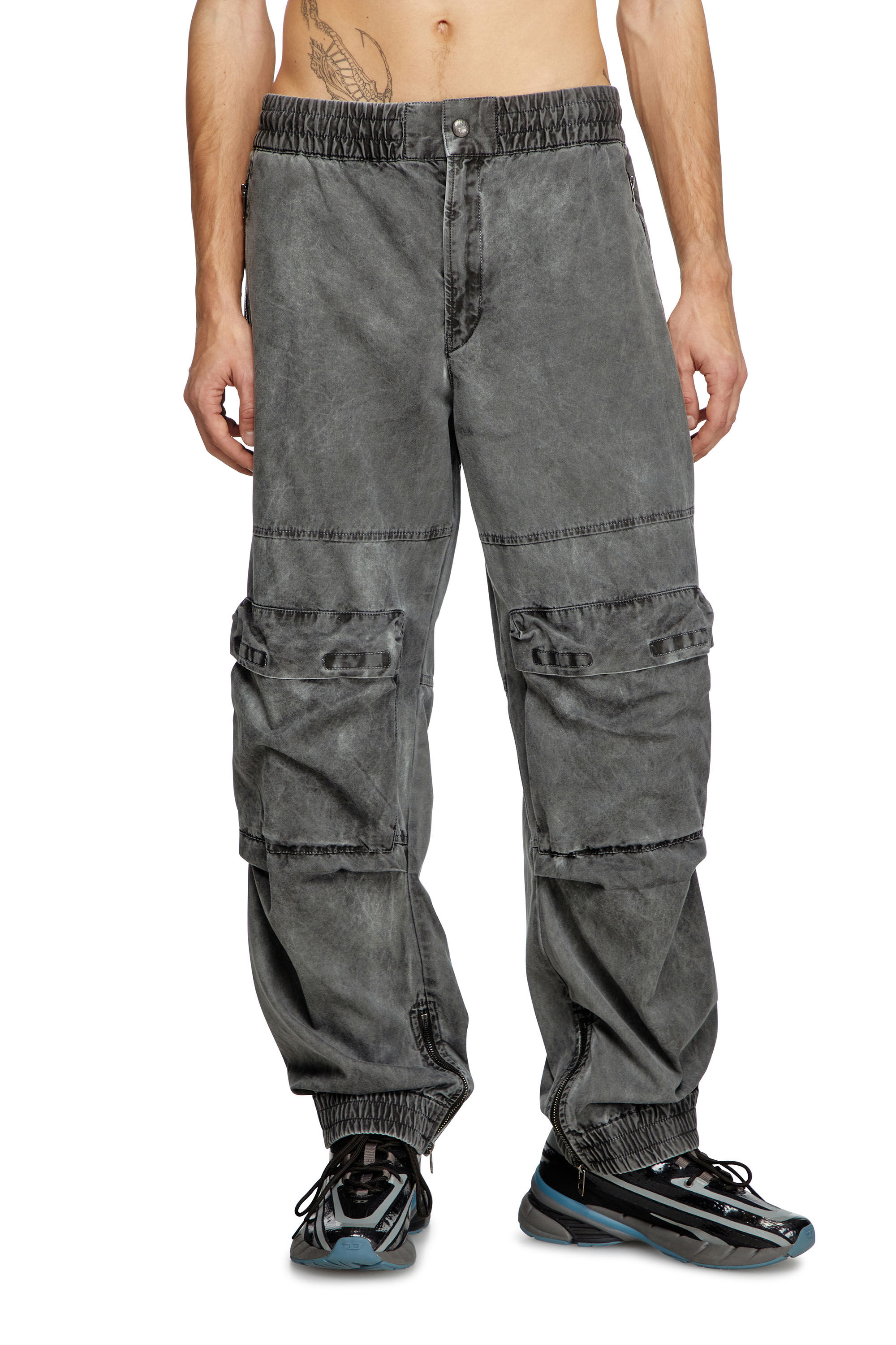 Diesel - P-BEECK, Herren Cargo-Hose aus Baumwolltwill in Grau - 3