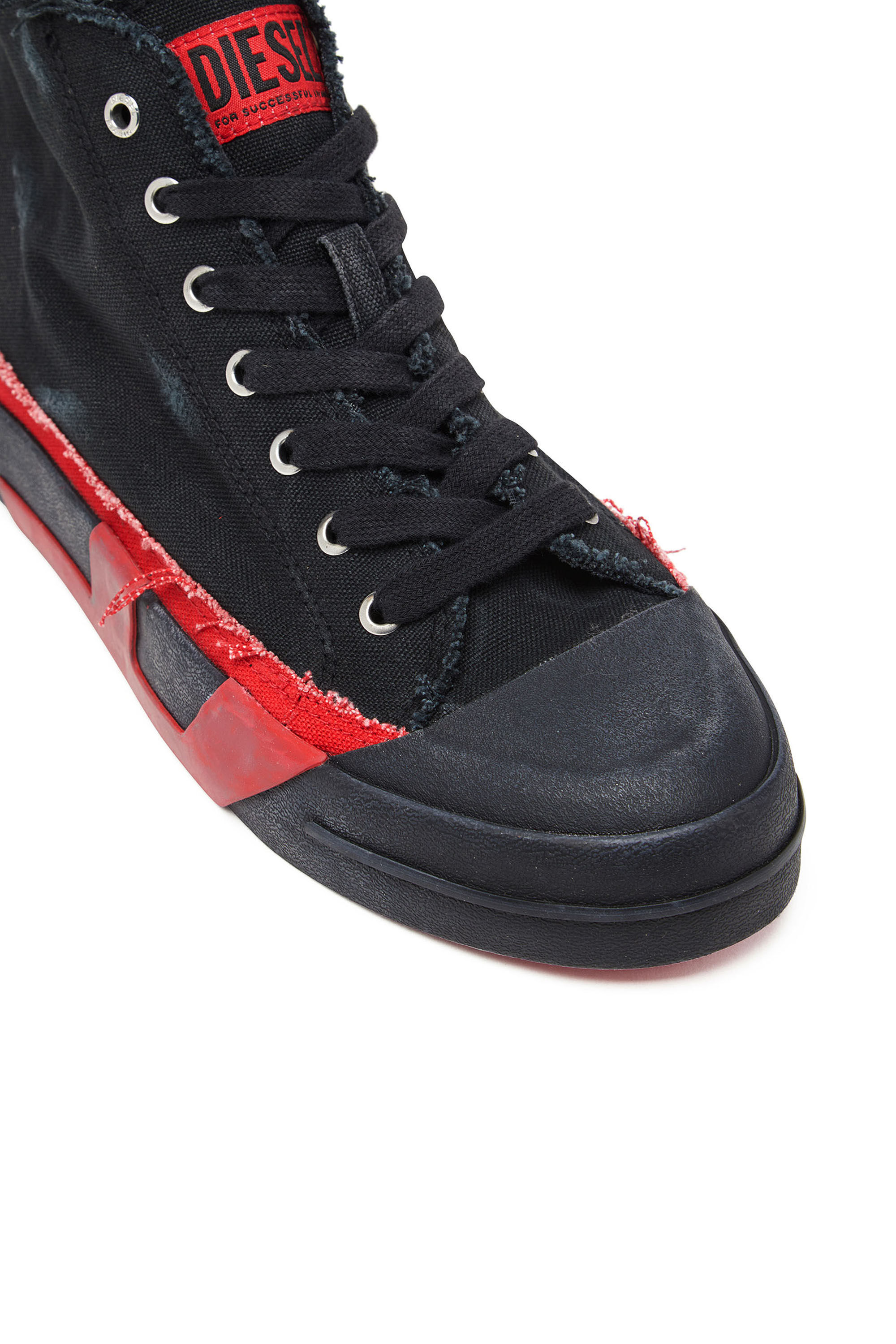 Diesel - S-D-VERSE MID II, Herren High-Top-Sneakers aus Canvas in vielgetragener Optik in Schwarz/Rot - 6