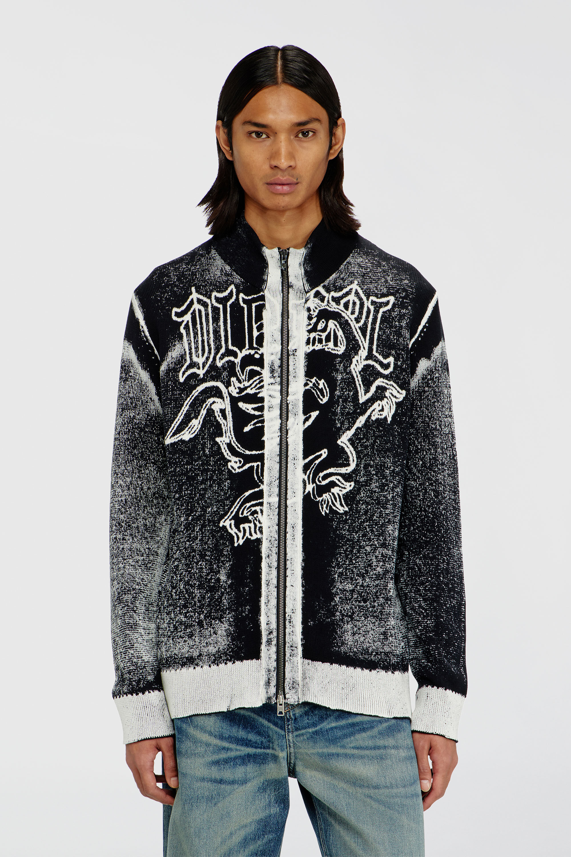 Diesel - K-LAUROS, Herren Behandelter zip-cardigan mit griffin-motiv in Schwarz/Weiss - 3