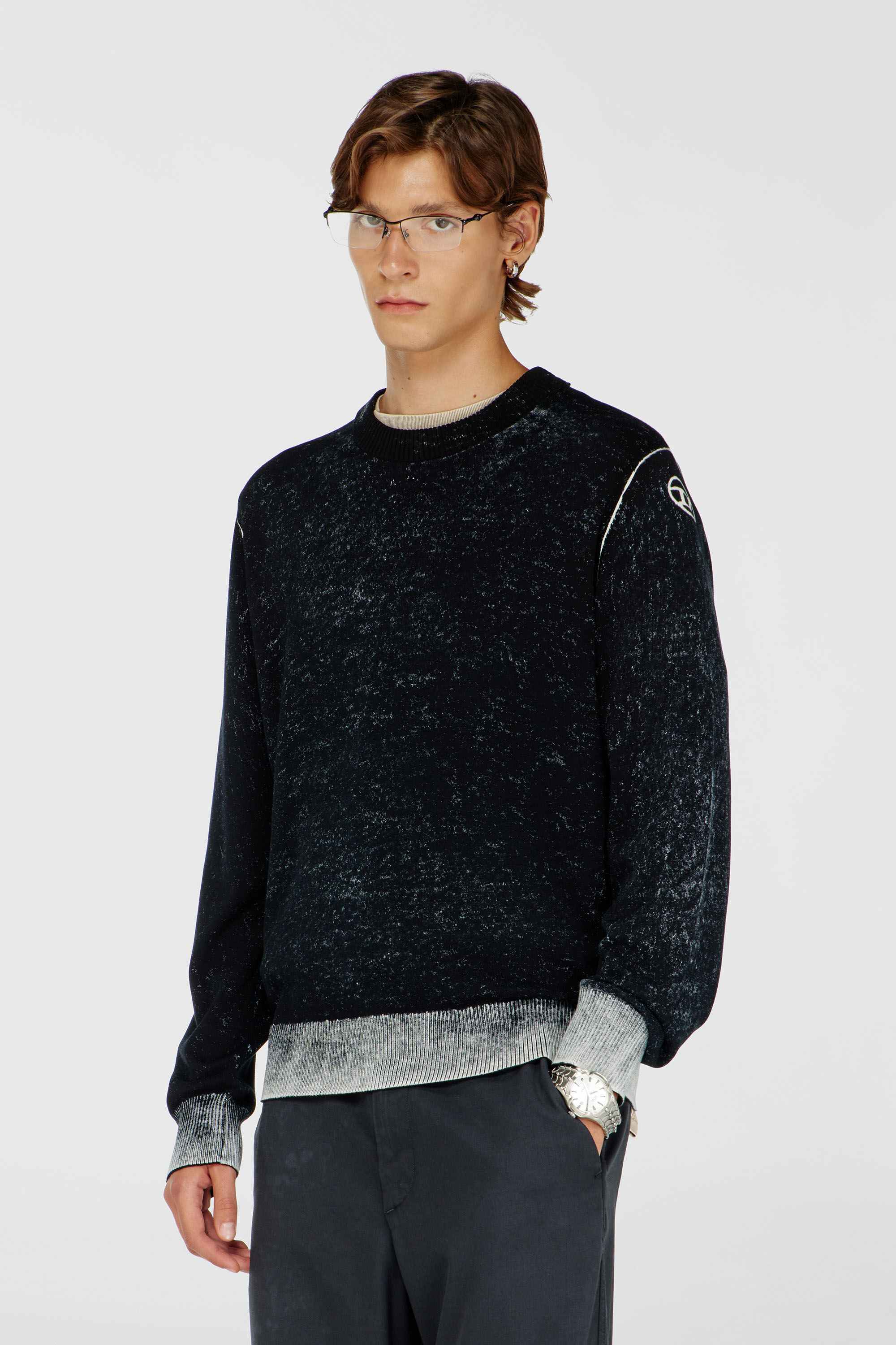 Diesel - K-LARENCE-B, Herren Pullover aus Baumwolle mit Innen-Print in Schwarz - 3