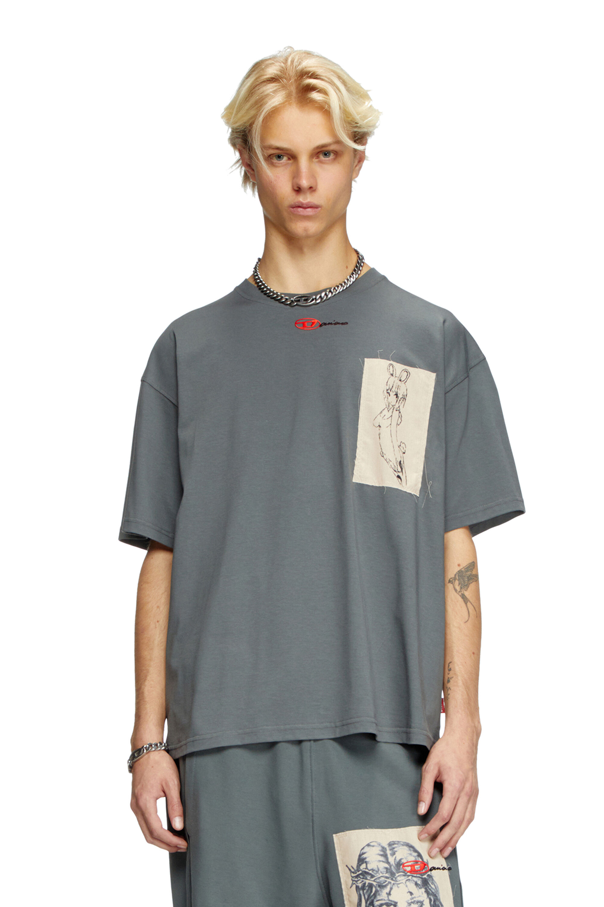 Diesel - T-BOXT-1P-DD, Unisex T-Shirt mit Tattoo-Patches in Grau - 3