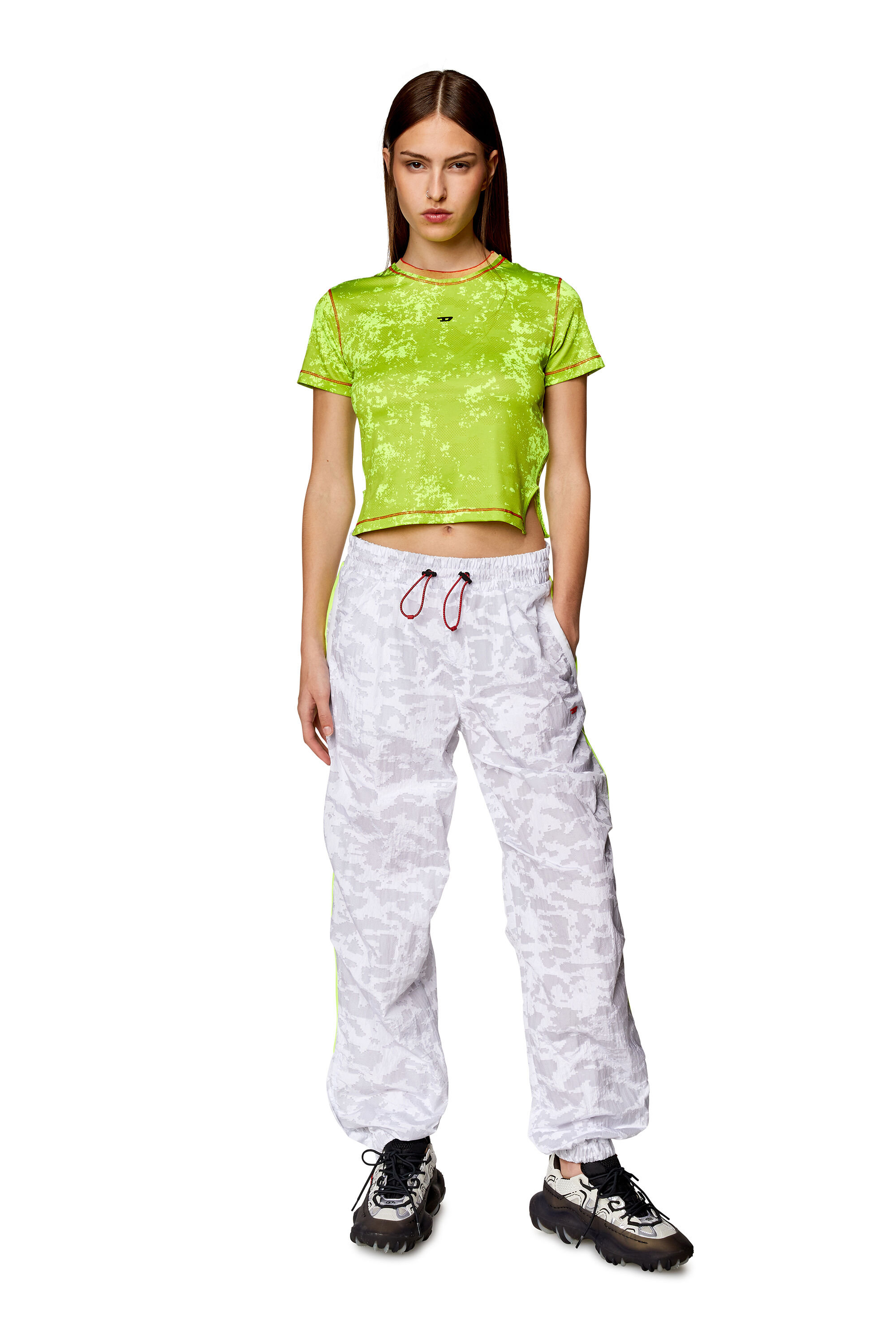 Diesel - AWTEE-NORAH-WT13, Woman Cropped T-shirt with cloudy print in Green - Image 1