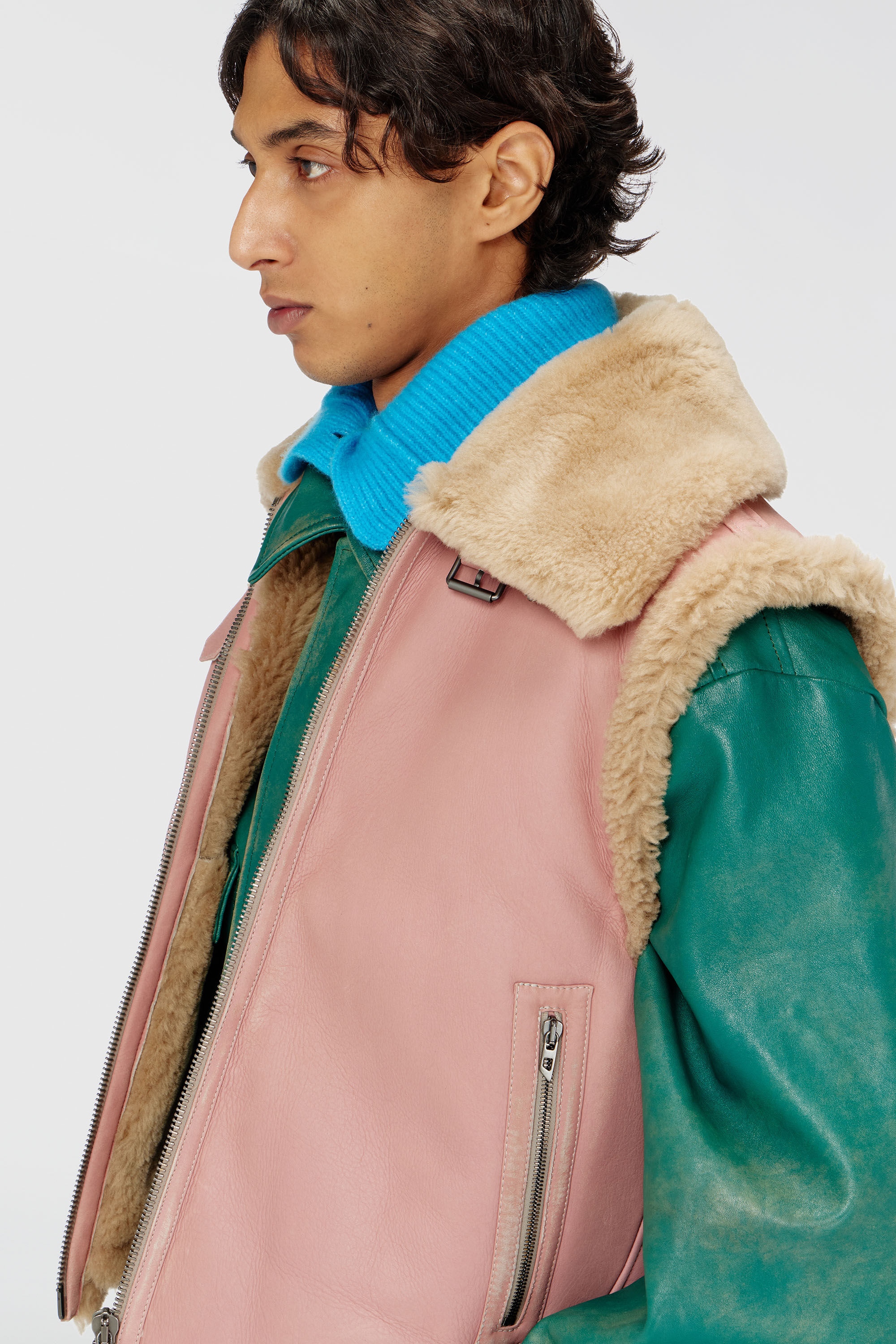 Diesel - L-HONT, Herren Lederweste mit Shearling in Rosa - 5