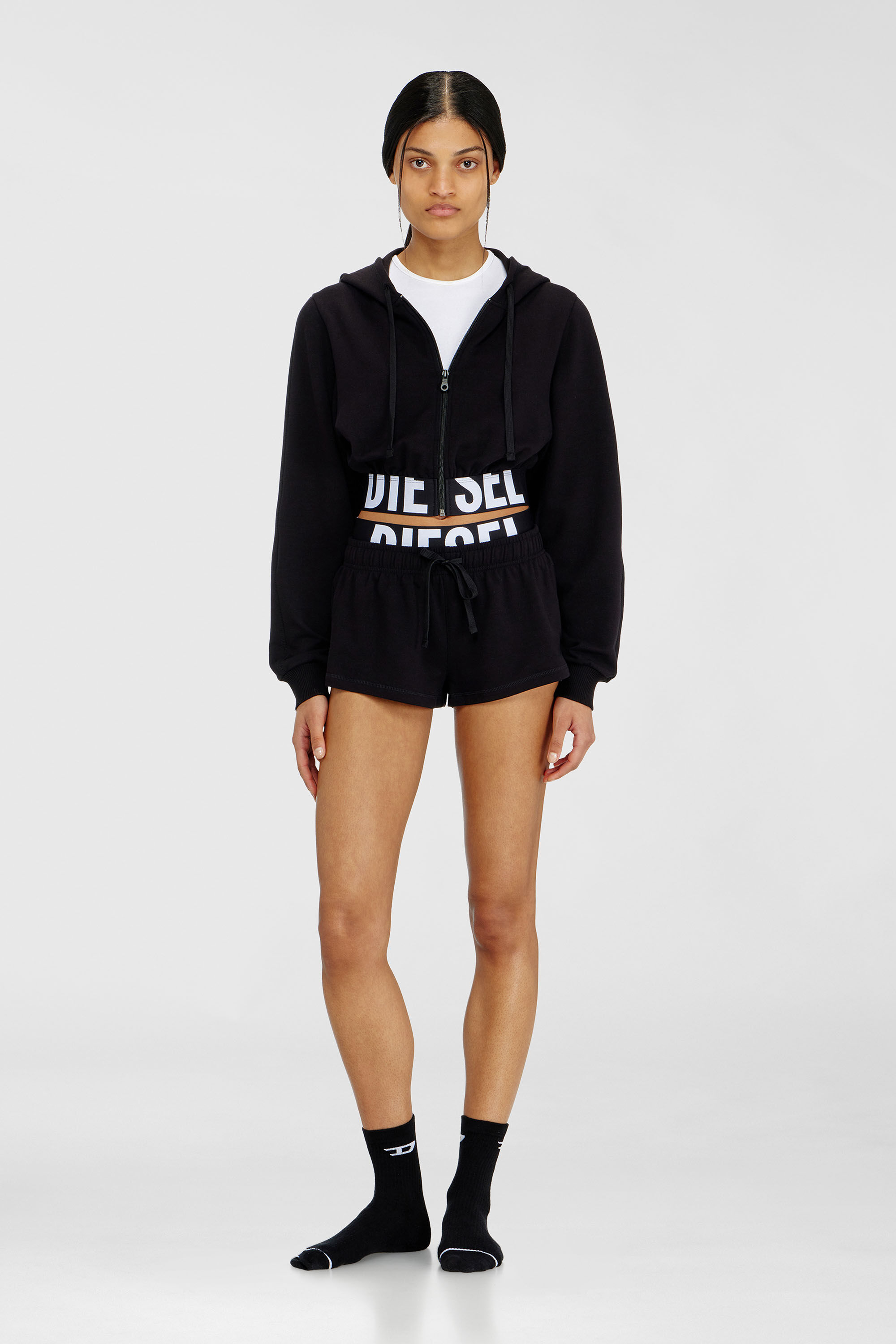 Diesel - NIKA-D-POP, Damen Cropped Hoodie mit Logo-Band in Schwarz - 1
