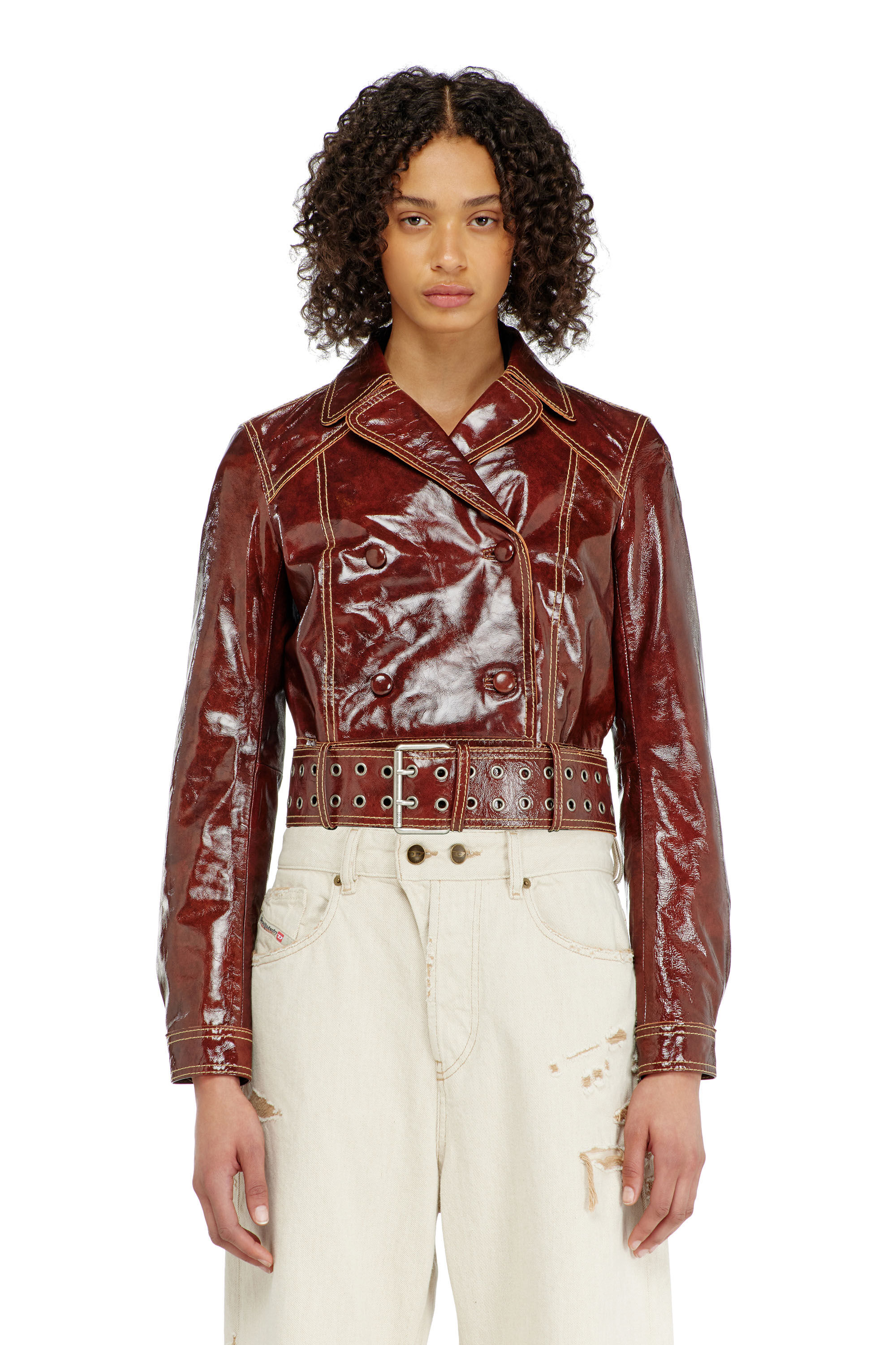 Diesel - L-EGEND, Damen Patent-leather jacket mit gro&szlig;em G&uuml;rtel in null - 5