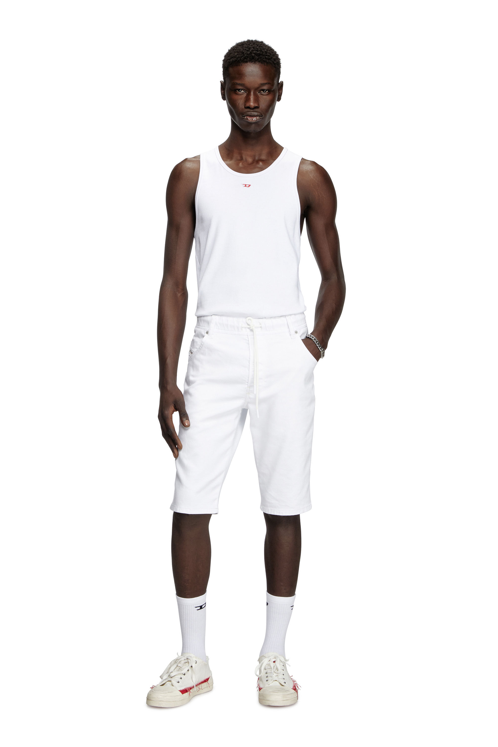 Diesel - D-KROOSHORT JOGGJEANS, Herren Shorts im Slim Fit aus einfarbigem JoggJeans®-Material in Weiß - 1