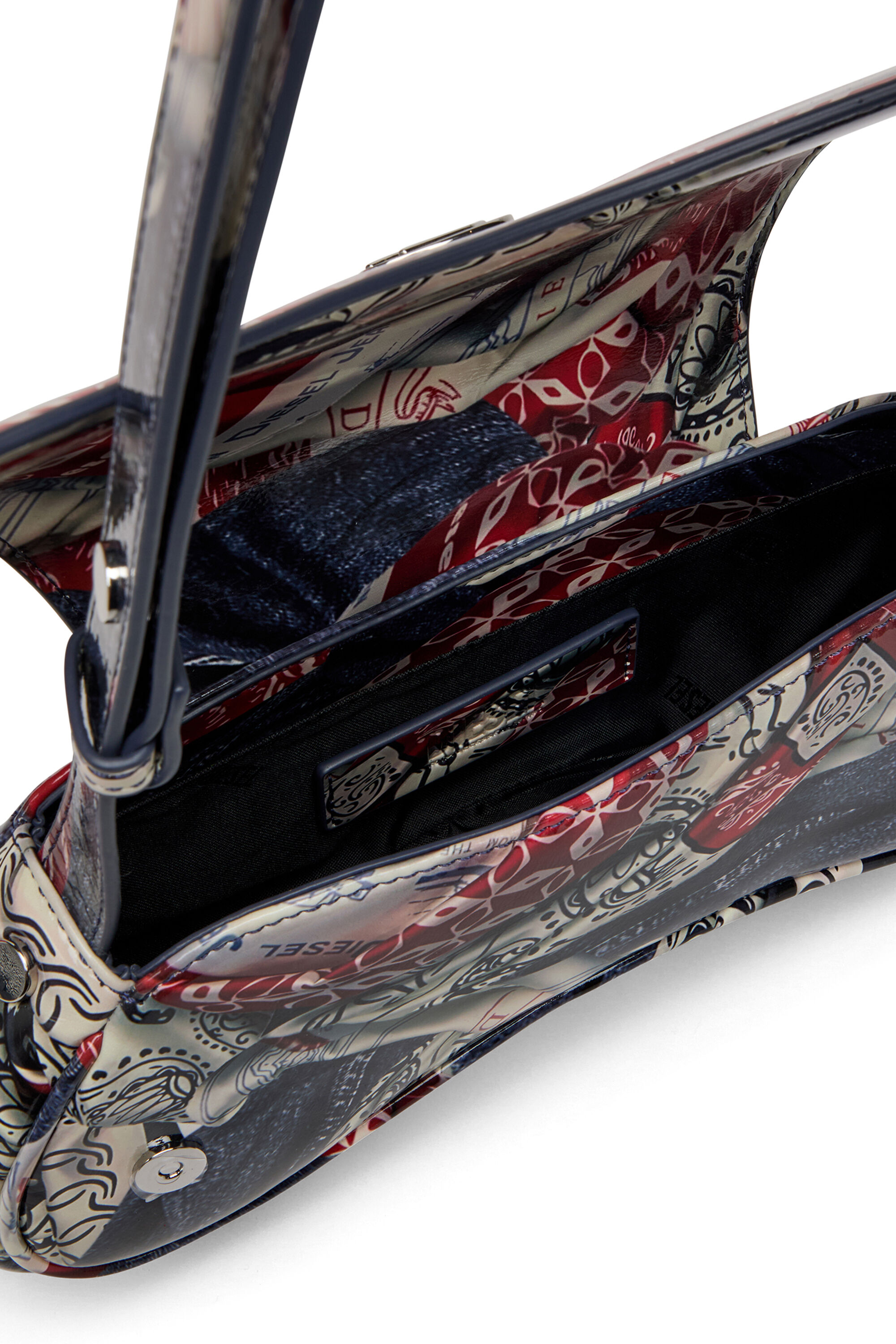 Diesel - PLAY CROSSBODY, Damen Play-Schultertasche mit glänzendem PU-Print in Weiss/Blau - 2