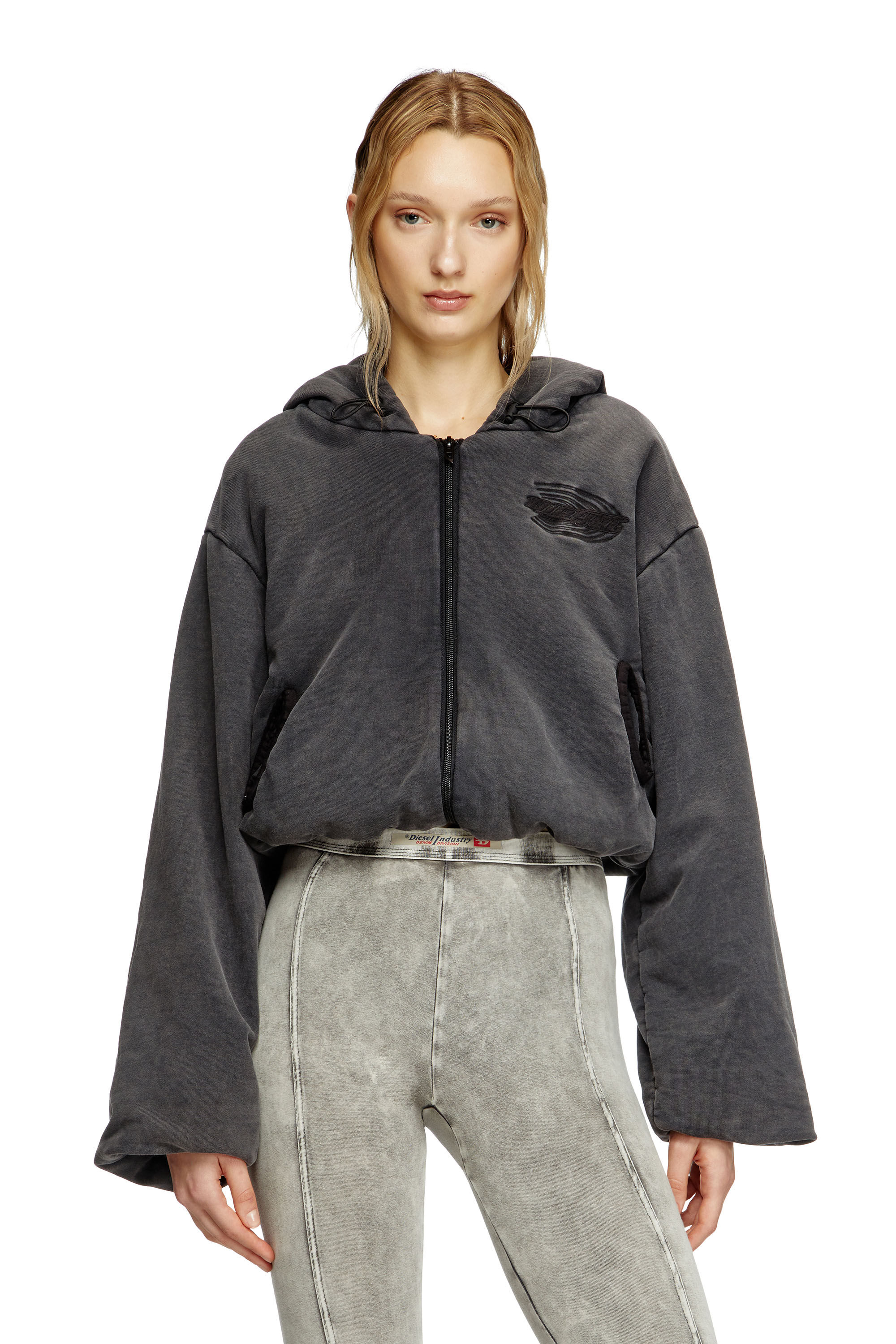 Diesel - F-ENERDÌ, Damen Verkürzter Hoodie mit Reißverschluss in Schwarz - 3