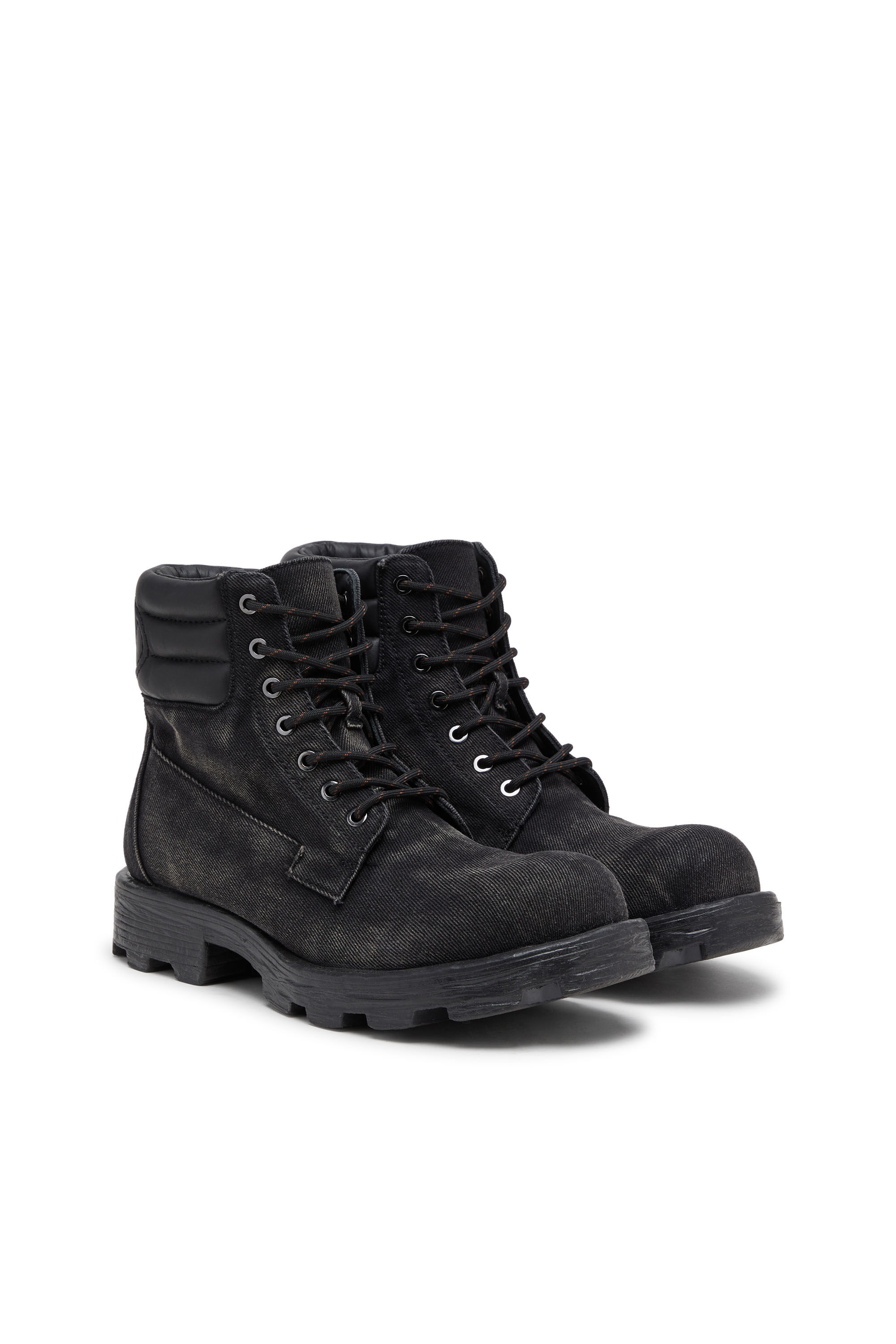 Diesel - D-HAMMER LACE UP, Herren D-Hammer-Kampfstiefel aus Denim und Leder in Schwarz - 2