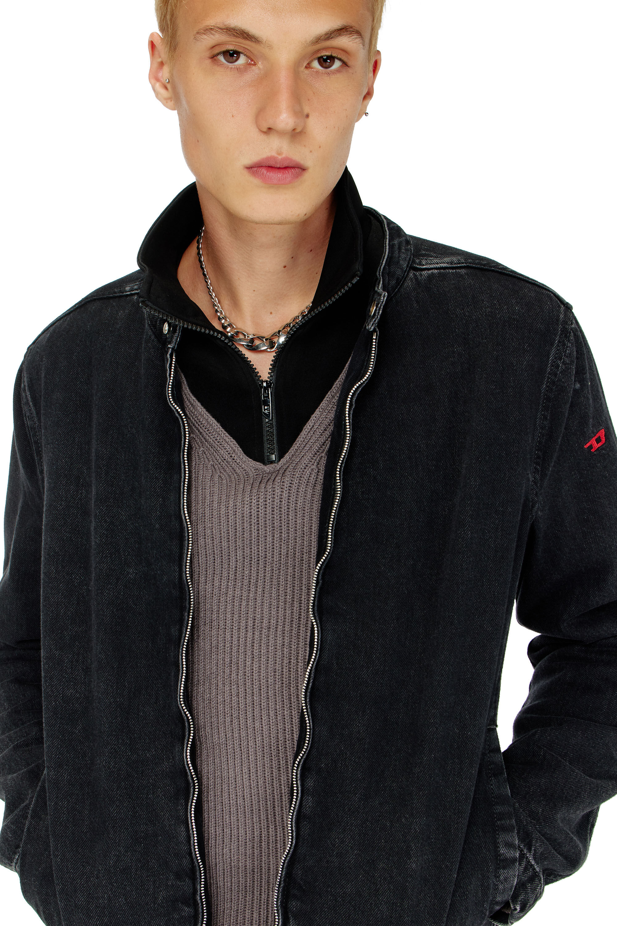 Diesel - D-GLORY, Herren Bikerjacke aus sauber gewaschenem Denim in Schwarz - 5