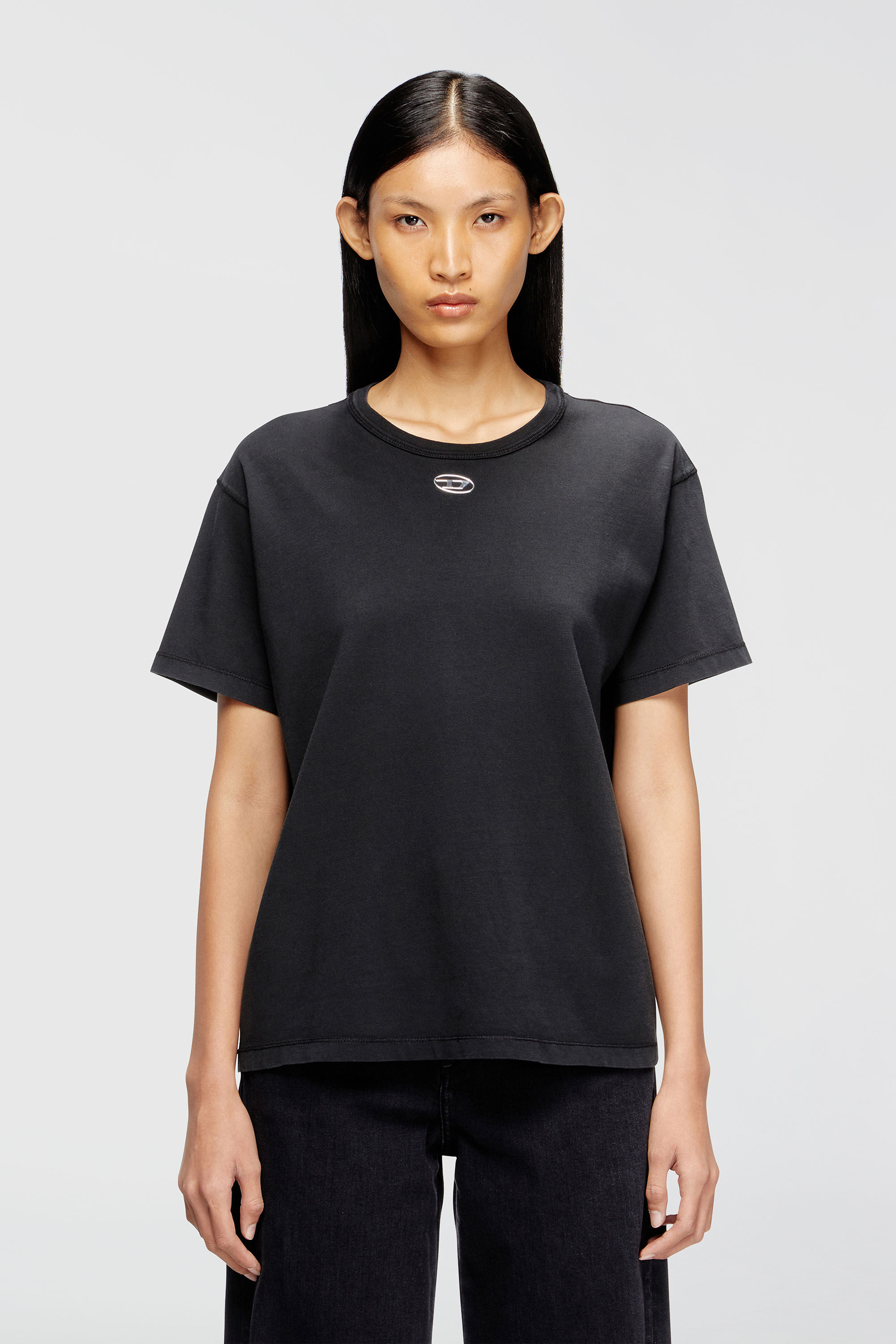 Diesel - T-NORMY-OD-S1, Damen Baumwoll-T-Shirt mit metallischem Oval D in Schwarz - 3