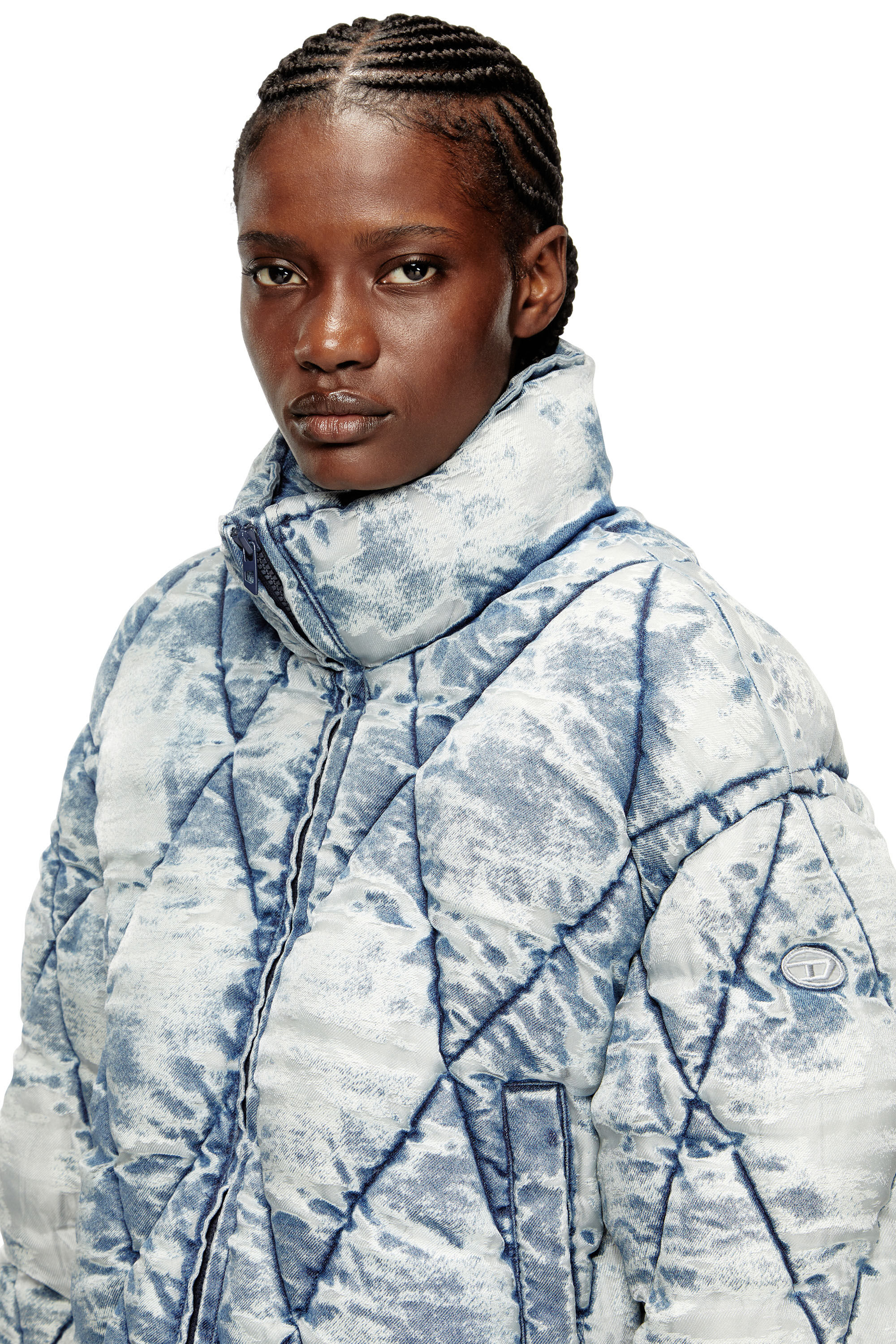 Diesel - W-HISTEL, Damen Daunen-Jacke aus Argyle-gestepptem Dévoré-Shellstoff in Hellblau - 5