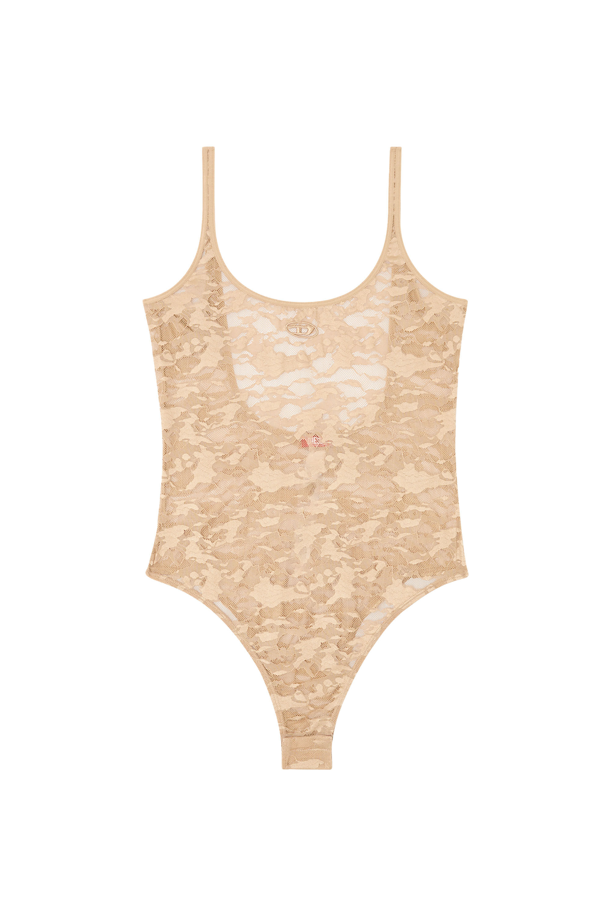 Diesel - MEGAN-UTLT, Damen Camouflage-Spitzen-Body mit Oval D-Stickerei in Hellbraun - 2