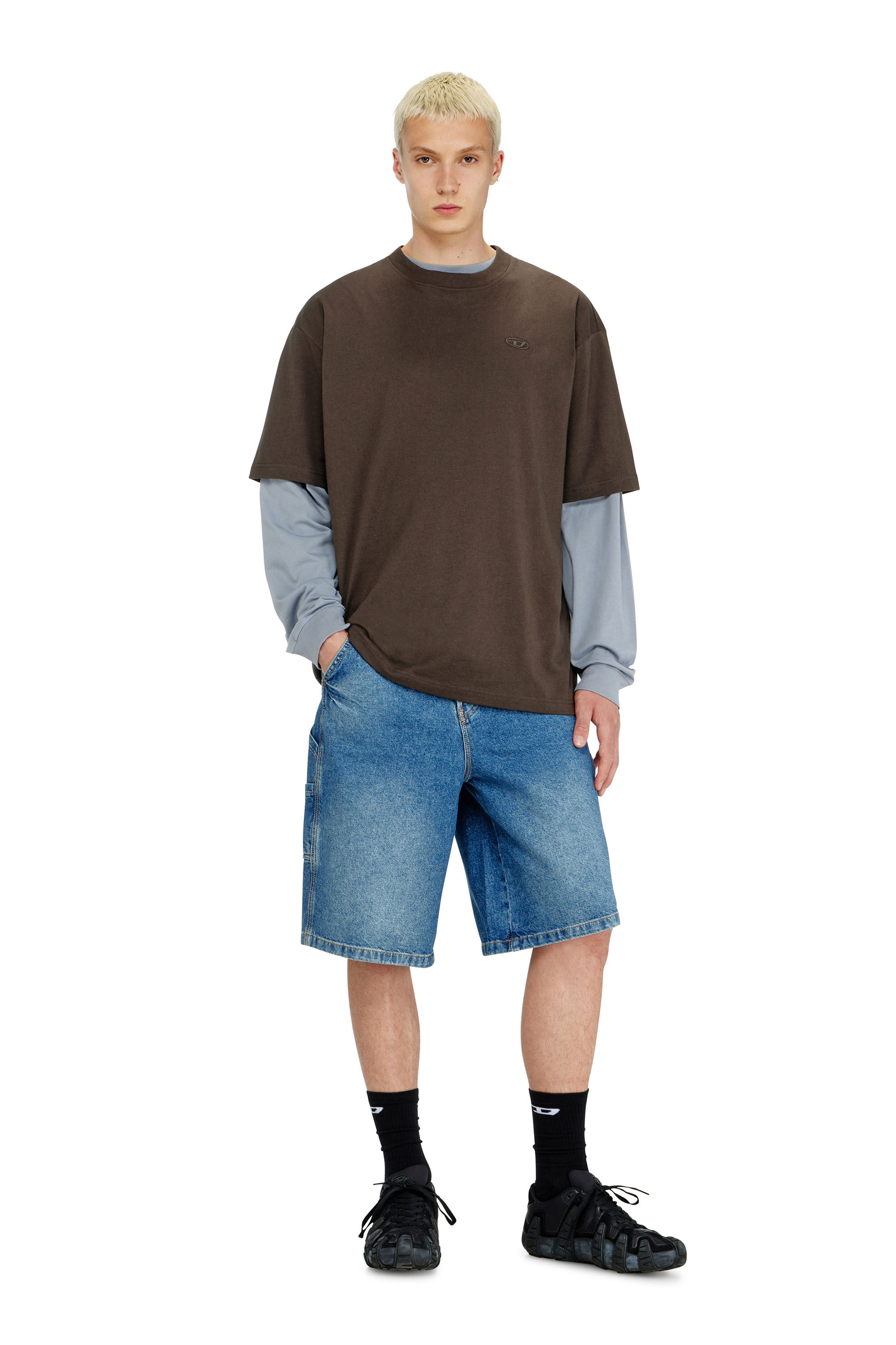 Diesel - T-BOGGY-MEGOVAL-D, Herren T-Shirt mit gro&szlig;er Oval D-Stickerei in Braun - 1