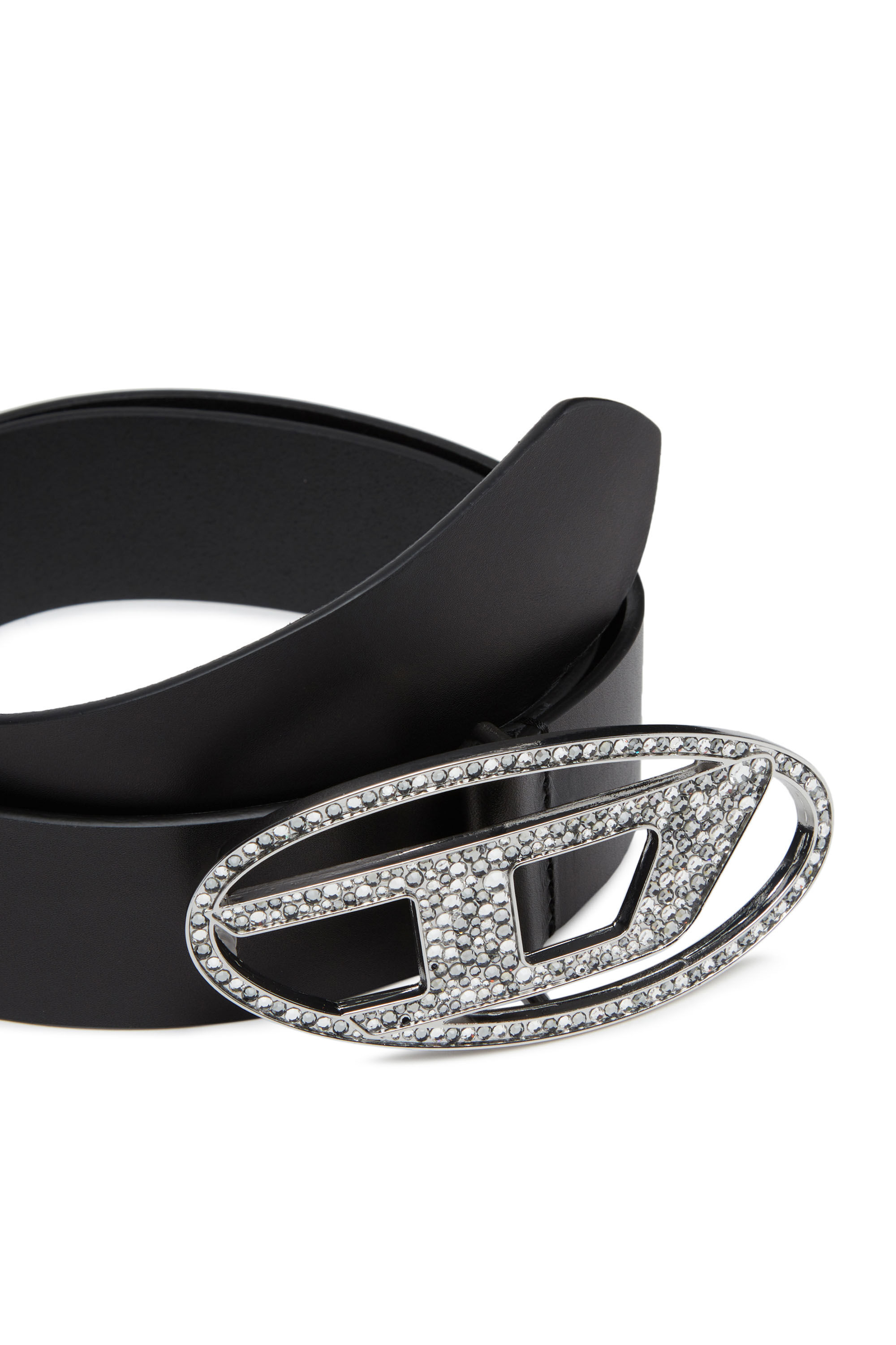Women s Rhinestone embellished leather belt Black Diesel