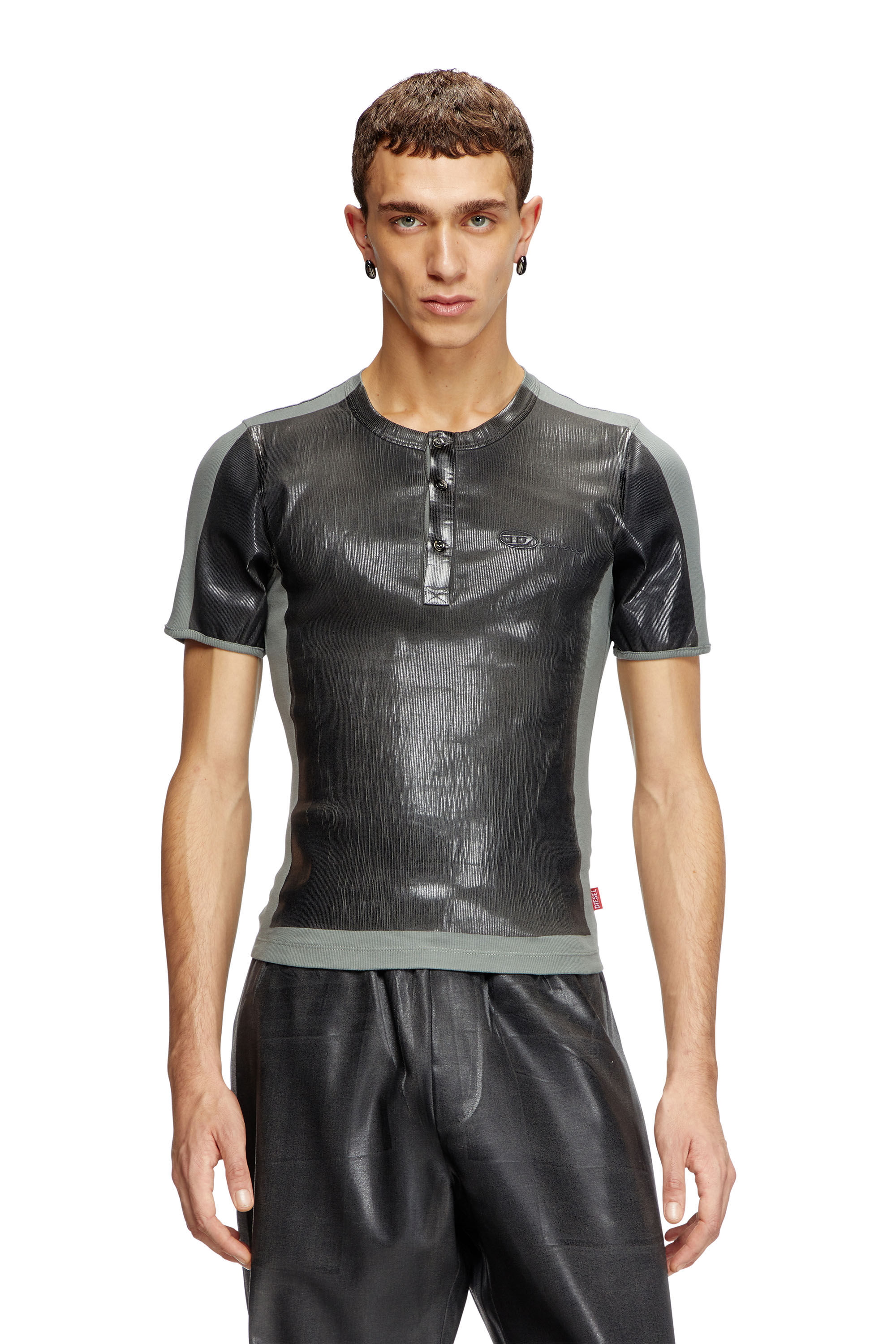 Diesel - T-RIBBER-DD, Unisex Henley-T-Shirt mit beschichteter Vorderseite in Dunkelgrau - 3
