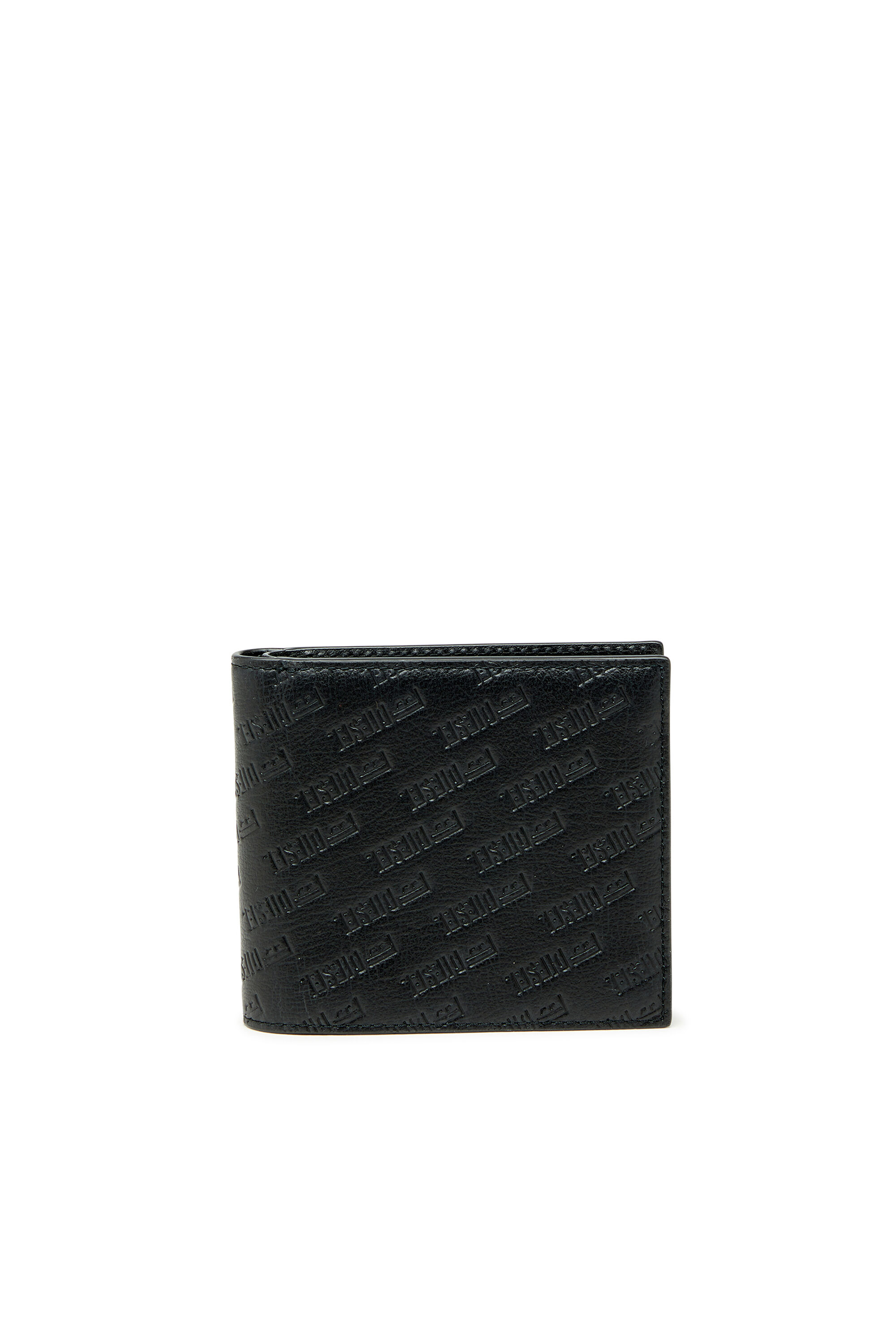 Diesel - MONOGRAM BI-FOLD COIN S 3D, Herren Leder-Bifold-Geldb&ouml;rse mit all-over gepr&auml;gtem Logo in Schwarz - 1