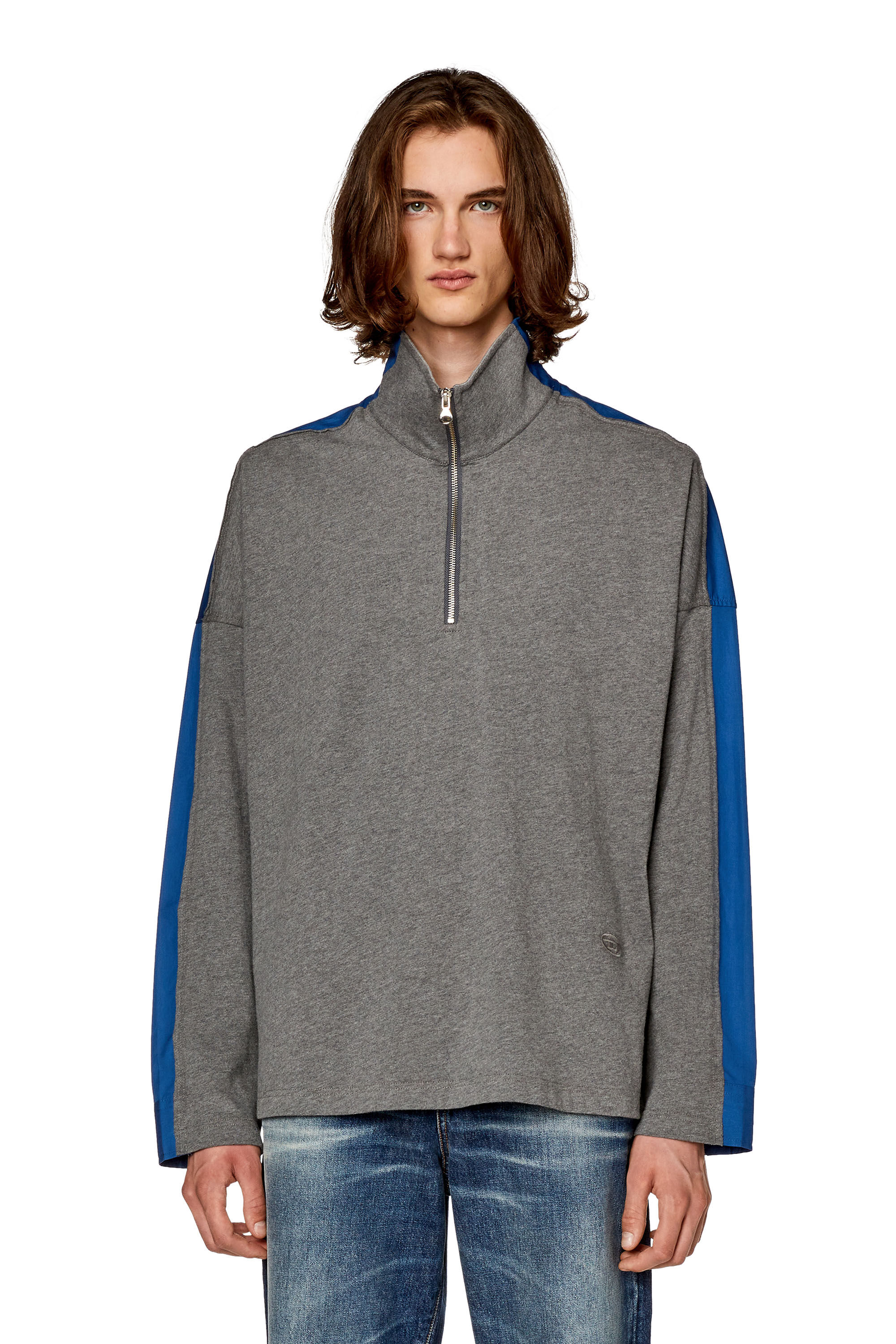 Diesel - S-GAND-A, Herren Hybrid-Shirt aus Jersey und Popeline in Blau/Grau - 5