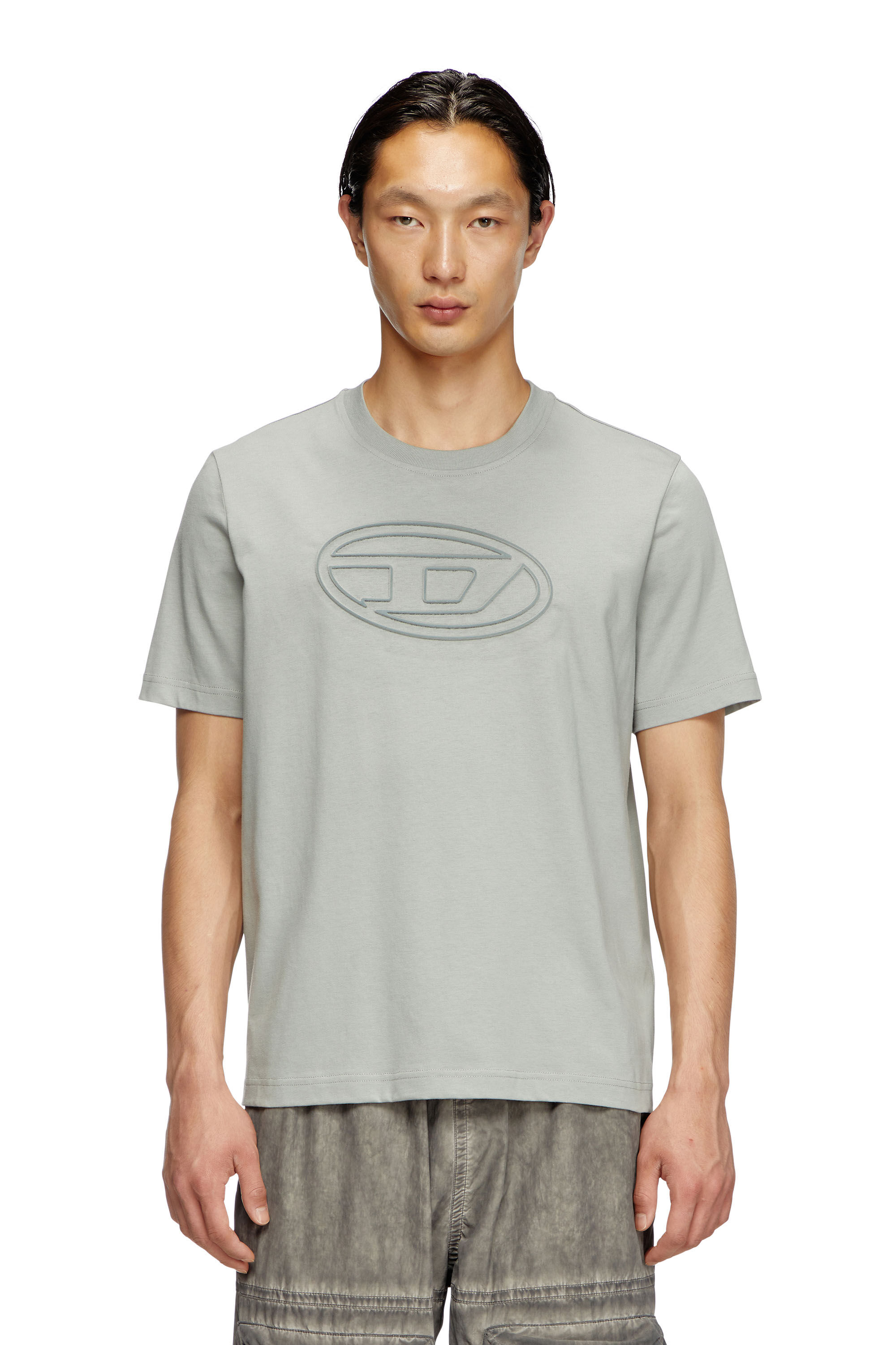 Diesel - T-ADJUST-BIGOVAL, Herren T-Shirt mit Oval D-Prägung in Hellgrau - 3