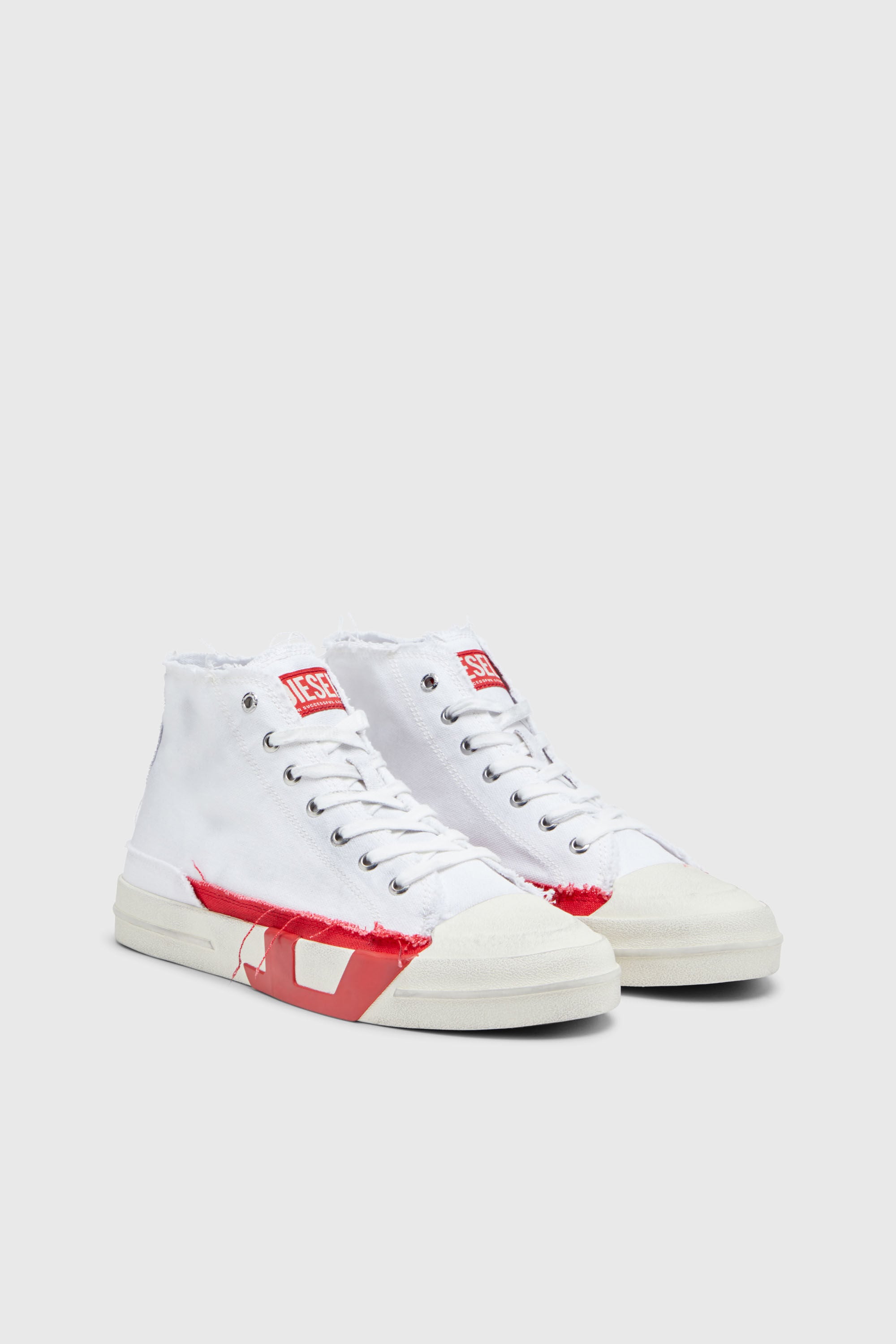Diesel - S-D-VERSE MID, Herren S-D-Verse-High Top-Sneakers aus Canvas mit Schmutz-Effekt in Weiss/Rot - 2