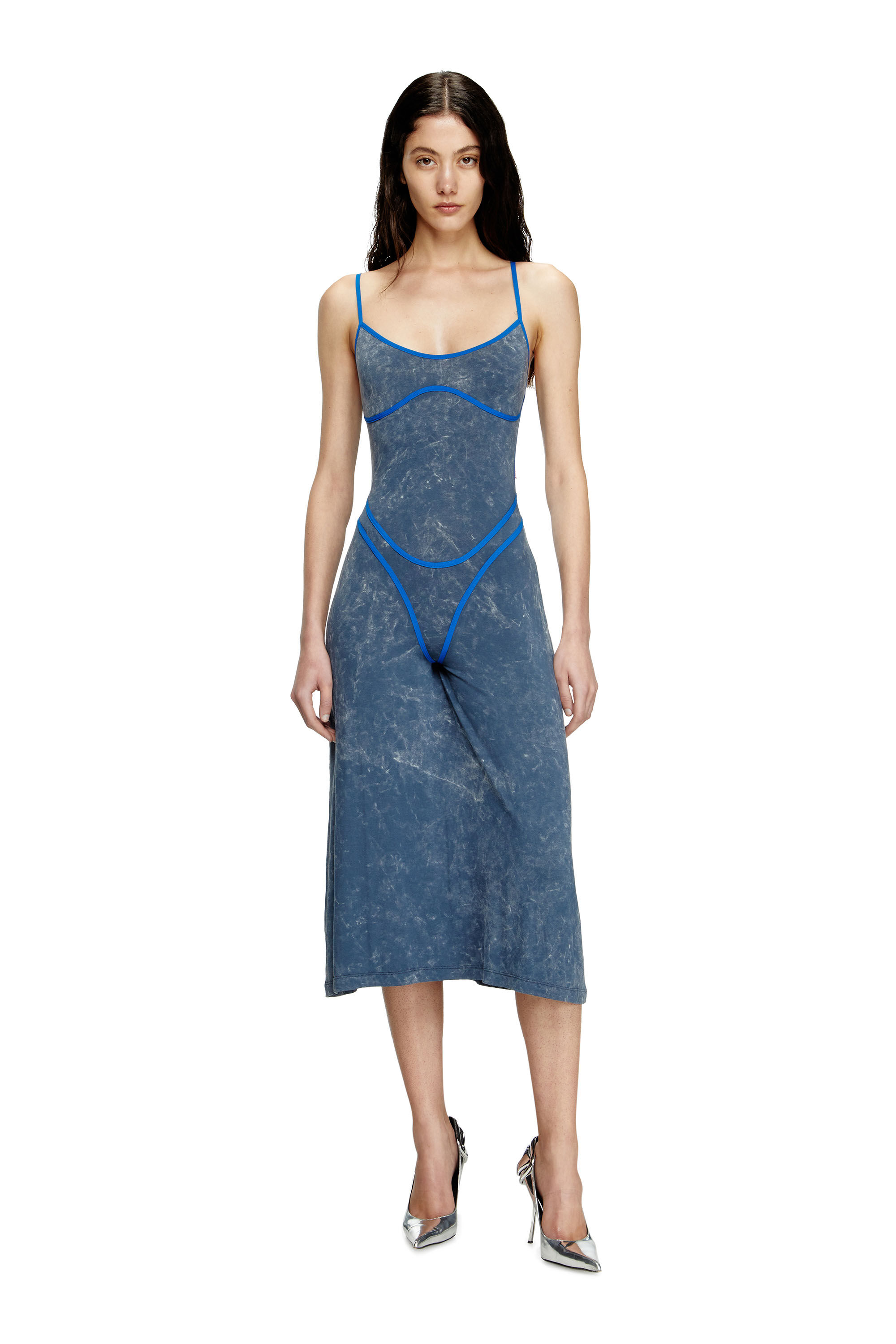 Diesel - D-WOW, Damen Riemchen-Kleid mit Unterwäsche-Detail in Blau - 1