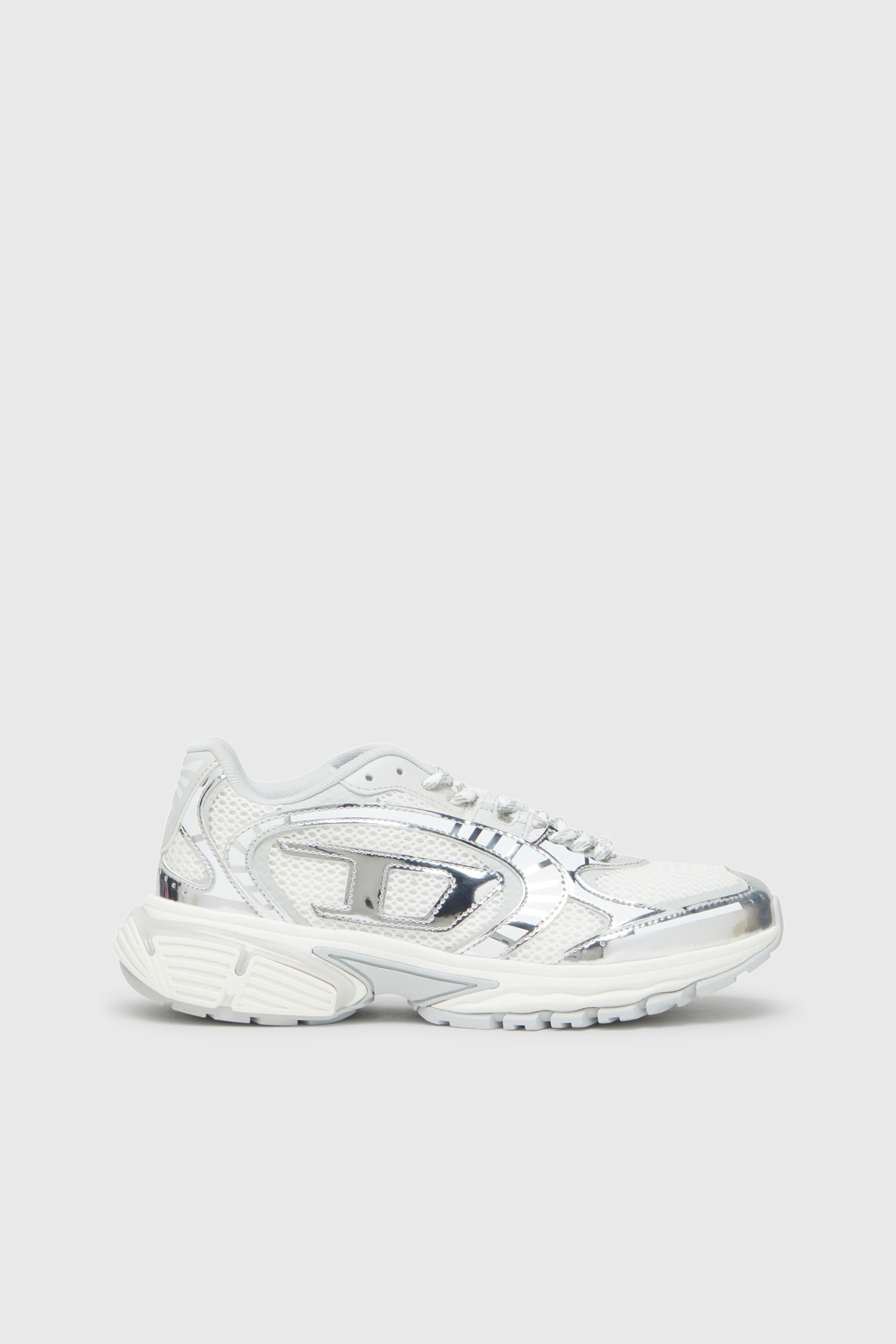 Diesel - S-PRO-V-DENSE LOW W, Damen S-Pro-V-Dense-Sneakers aus Metallic-Mesh mit Oval D-Logo in Wei&szlig;/Silber - 1