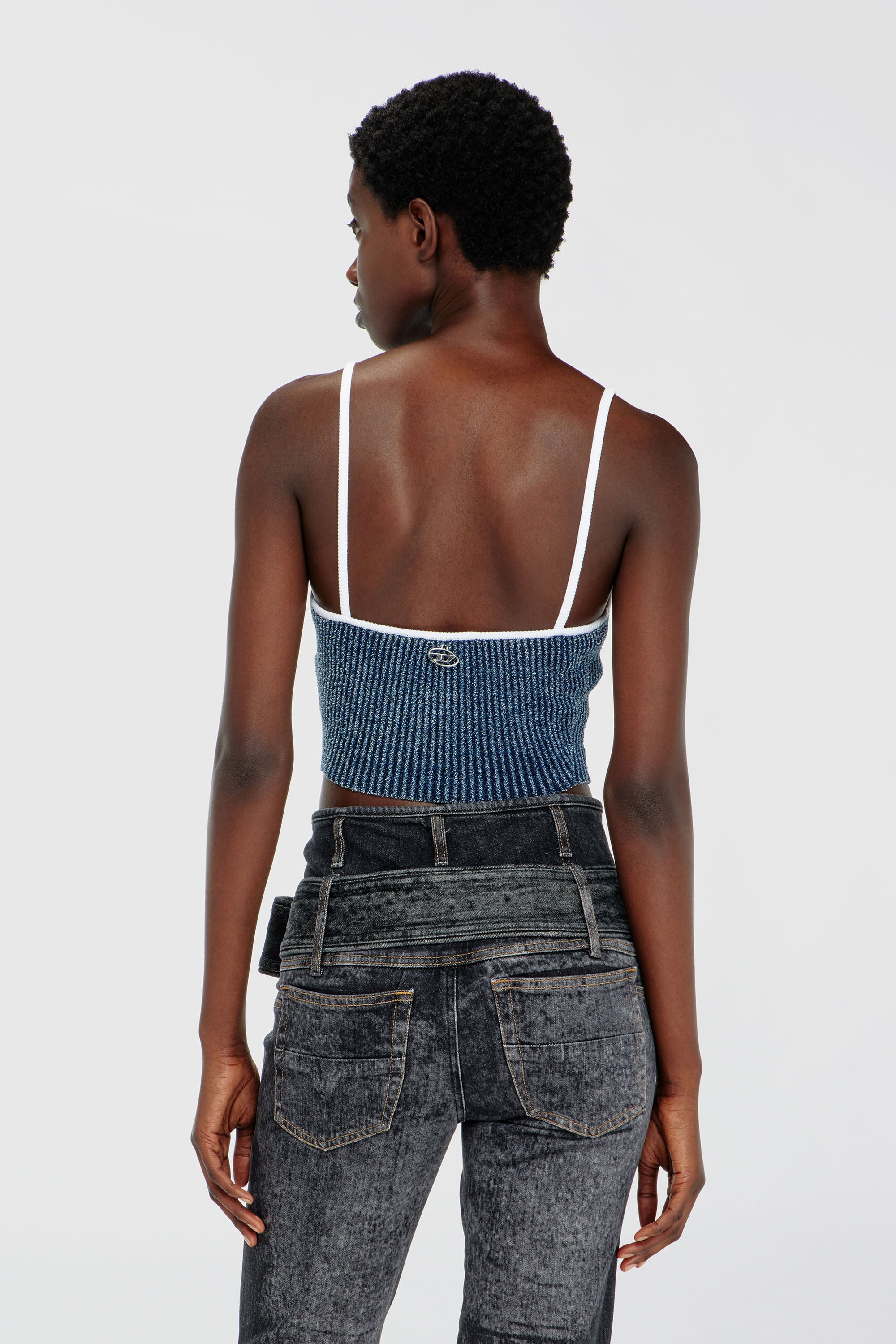 Diesel - M-ESTERE, Damen Crop-Top aus indigo boucl&eacute; Rippstrick in Blau/Weiss - 4