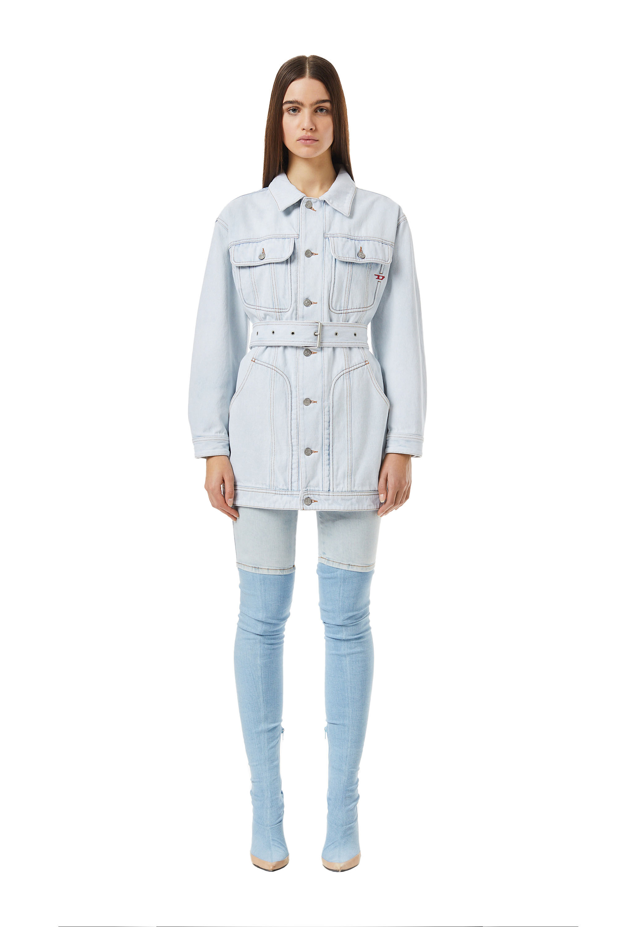 Diesel - DE-FLAMINIA TRUCKER COAT, Damen Truckerjacke in Hellblau - 3