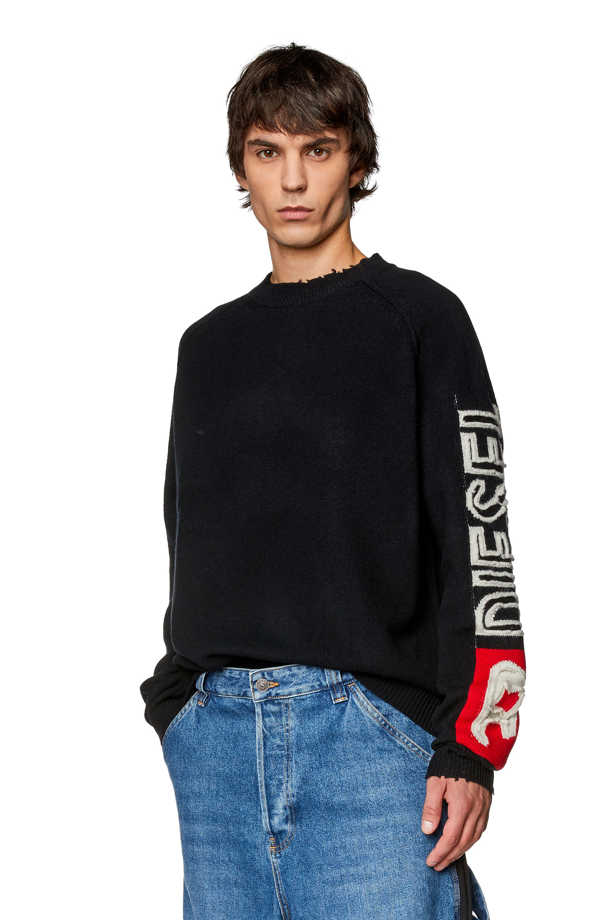 Diesel - K-SARIA, Man Wool sweater with cut-up logo in Black - Image 3