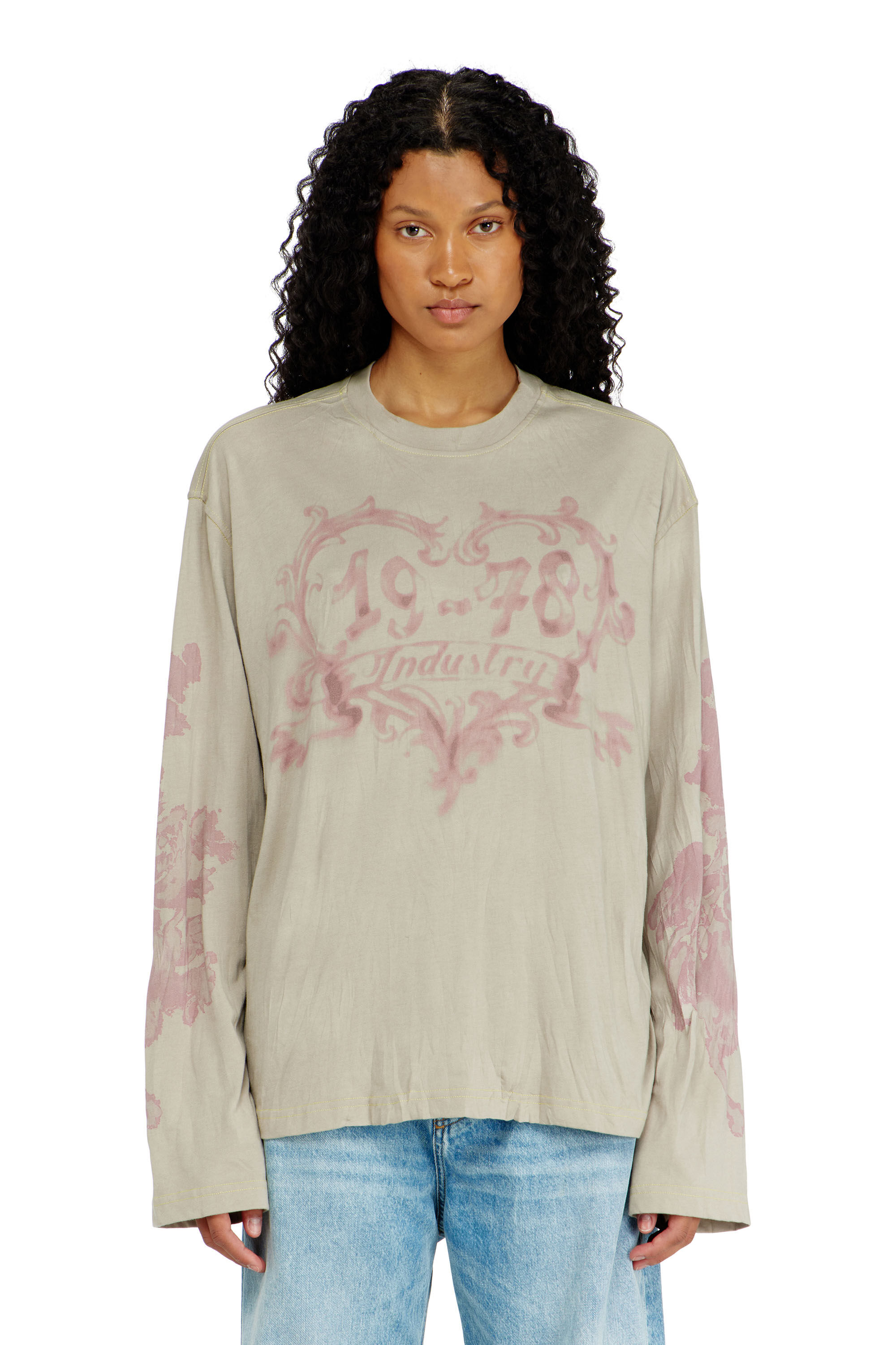 Diesel - T-HILARY-LS-AA1, Damen Langarmshirt aus Baumwolle mit Grafikprint in Beige - 3