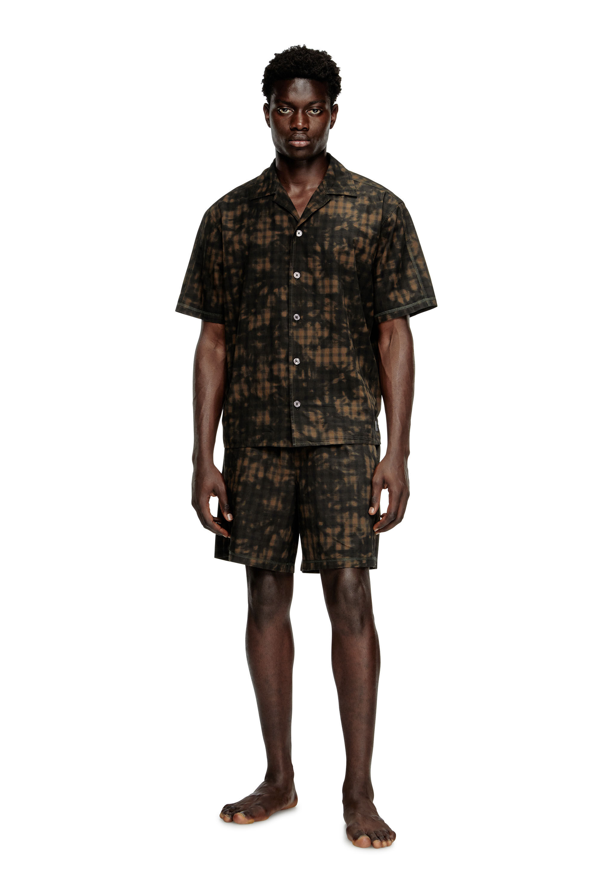 Diesel - SET-HORIEN-UTLT, Herren Kurze Pyjamas aus Karo-Baumwolle mit Wolken-Print in Olivgrün - 3