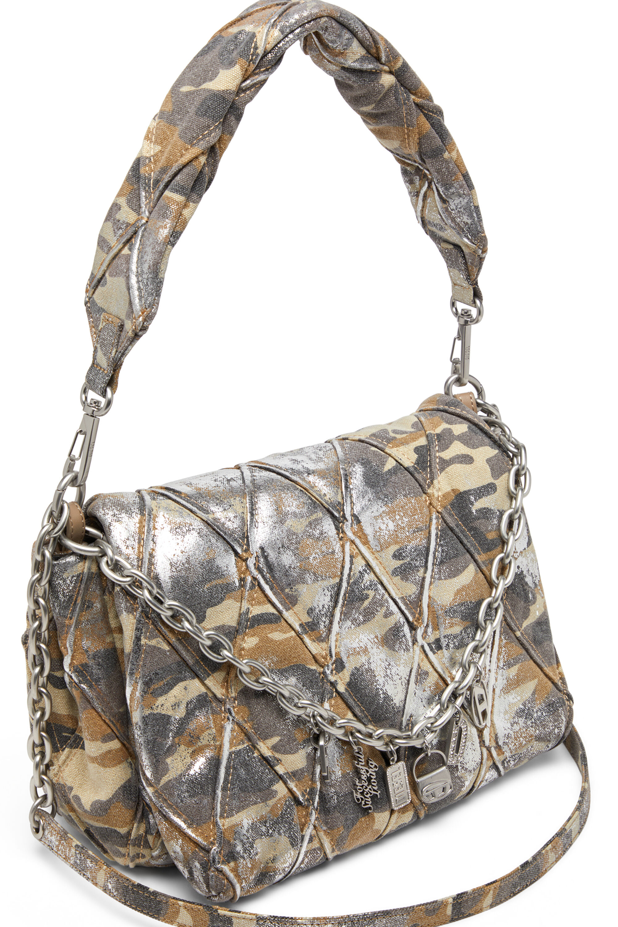 Diesel - CHARM-D SHOULDER M, Damen Charm-D M-Schultertasche aus Canvas in Metallic-Camo-Optik in Bunt/Braun - 2
