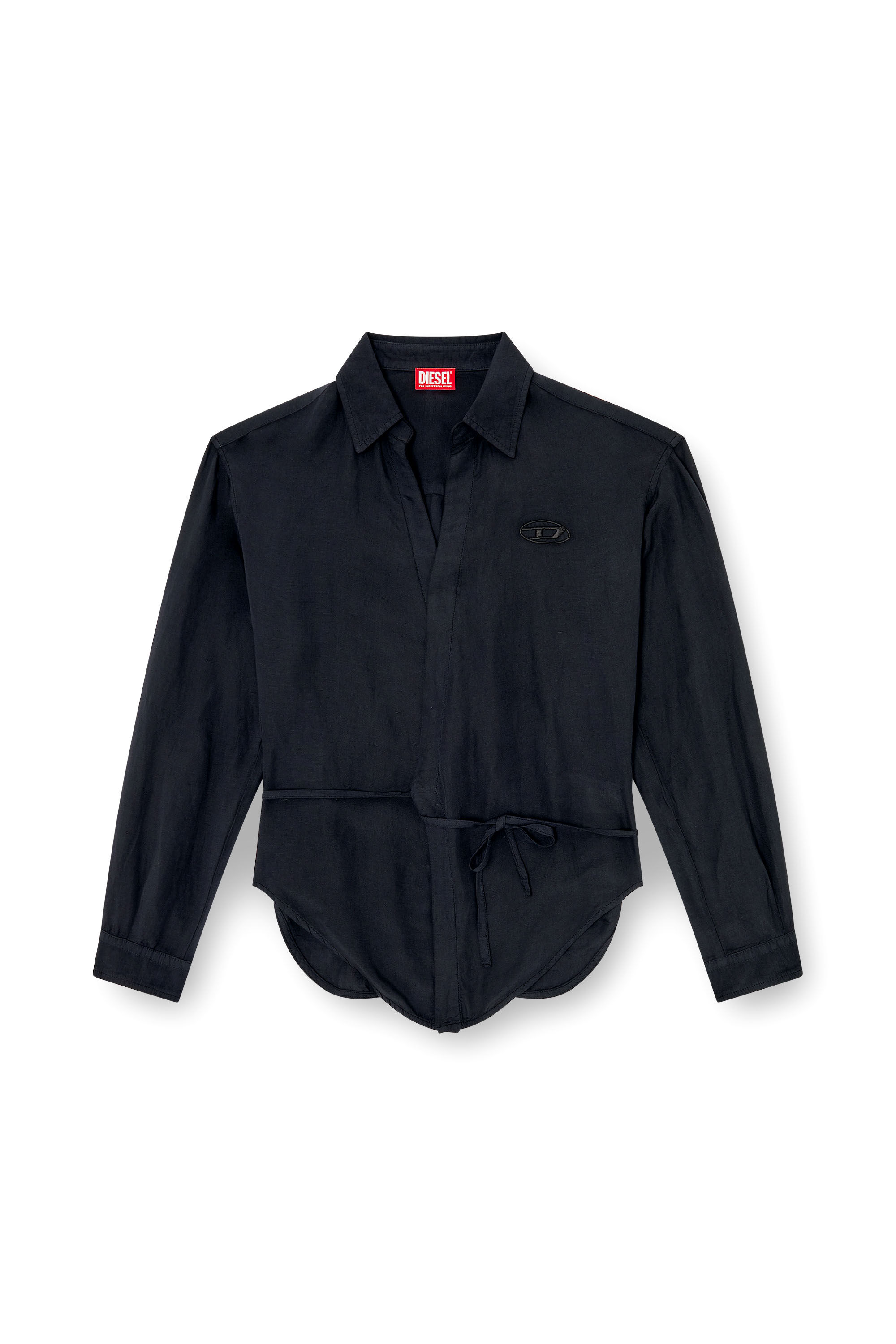 Diesel - C-DELPHOS-S3, Woman's Linen-blend shirt with wrap closure in Black - 2