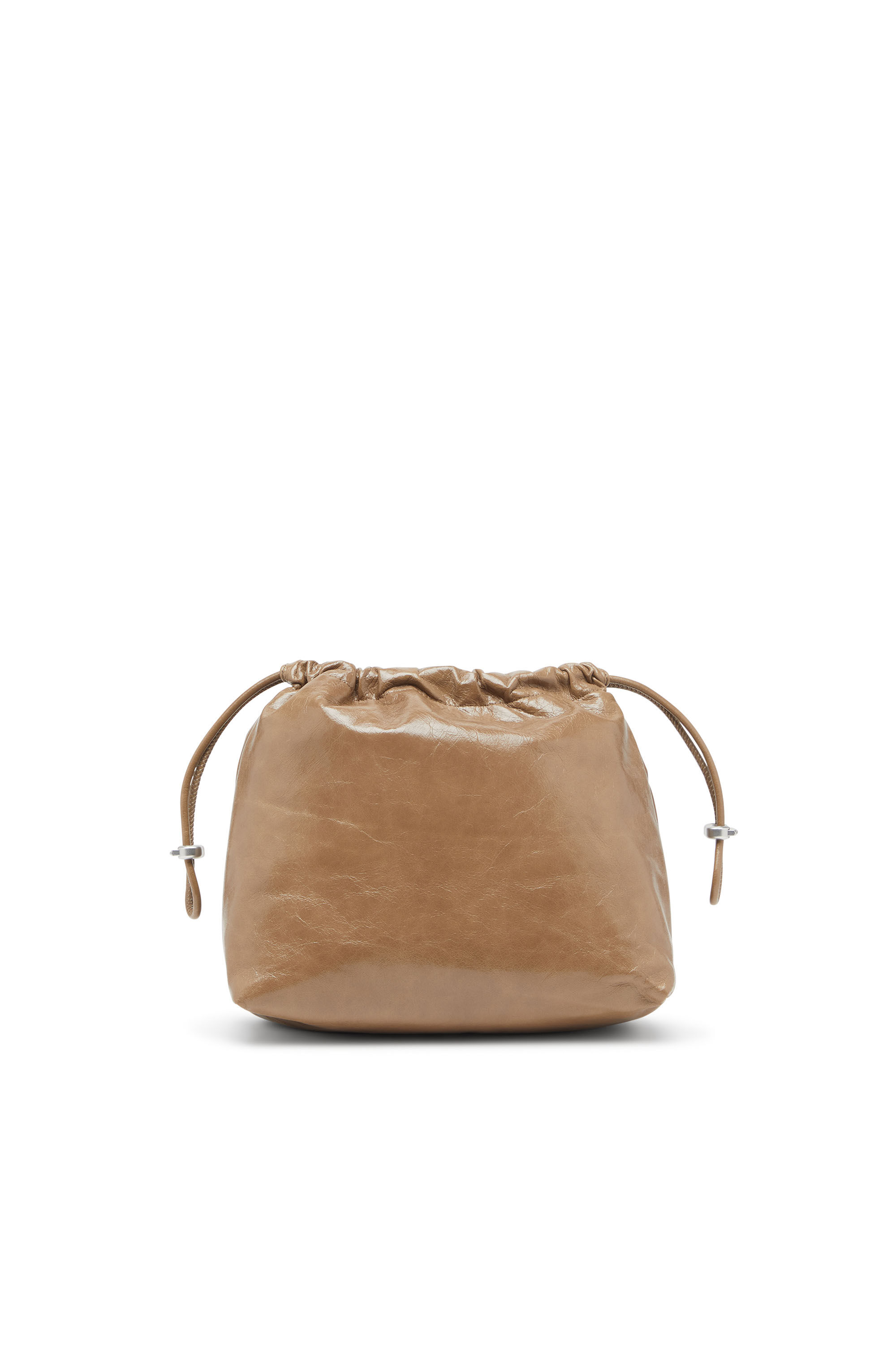 Diesel - SCRUNCH-D BUCKET, Damen Scrunch-D-Beuteltasche aus glänzendem zerknittertem Leder in Hellbraun - 3