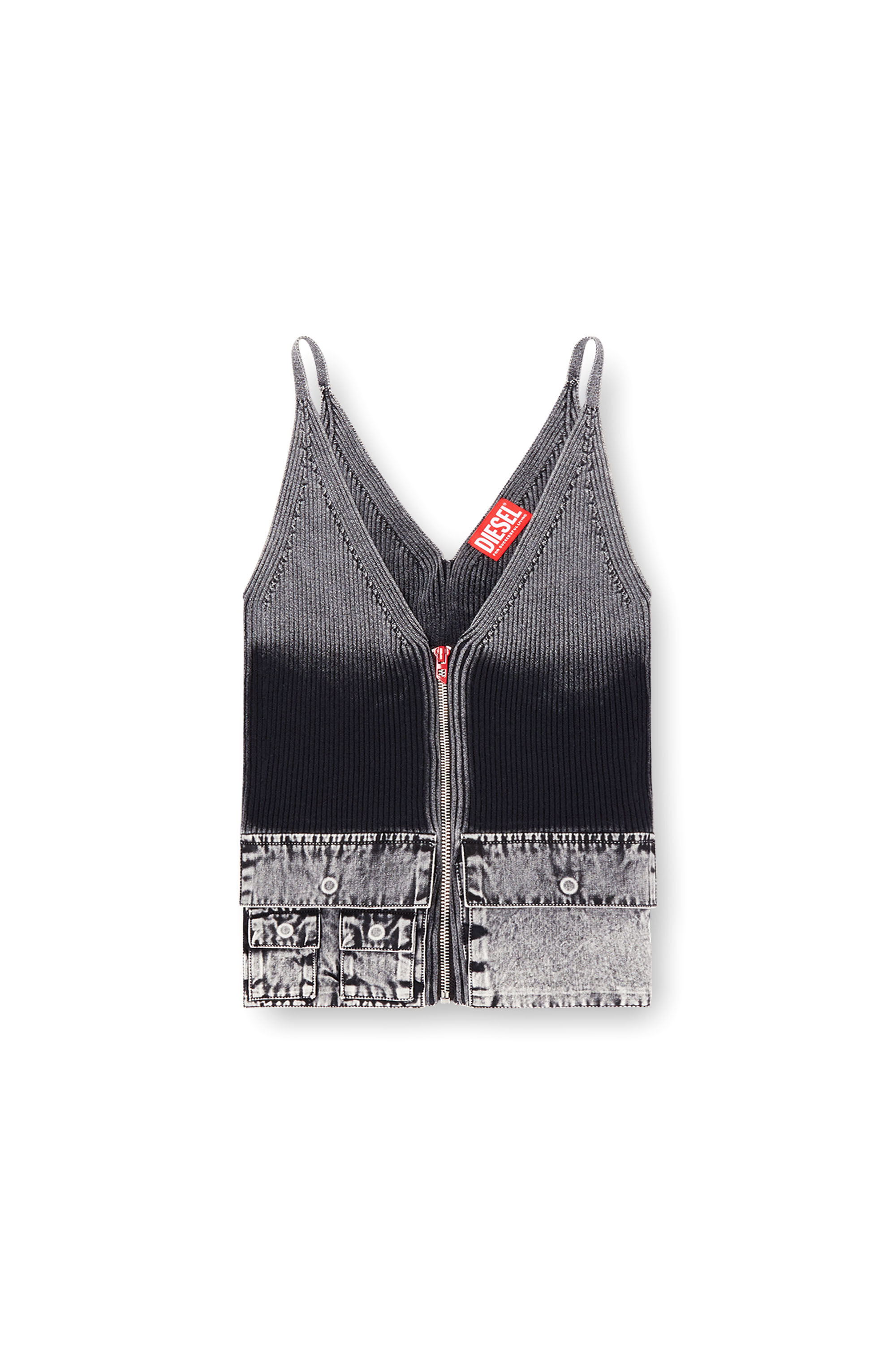 Diesel - M-MELLY, Damen Tanktop aus Strick mit Cargotaschen aus Denim in Dunkelgrau - 2