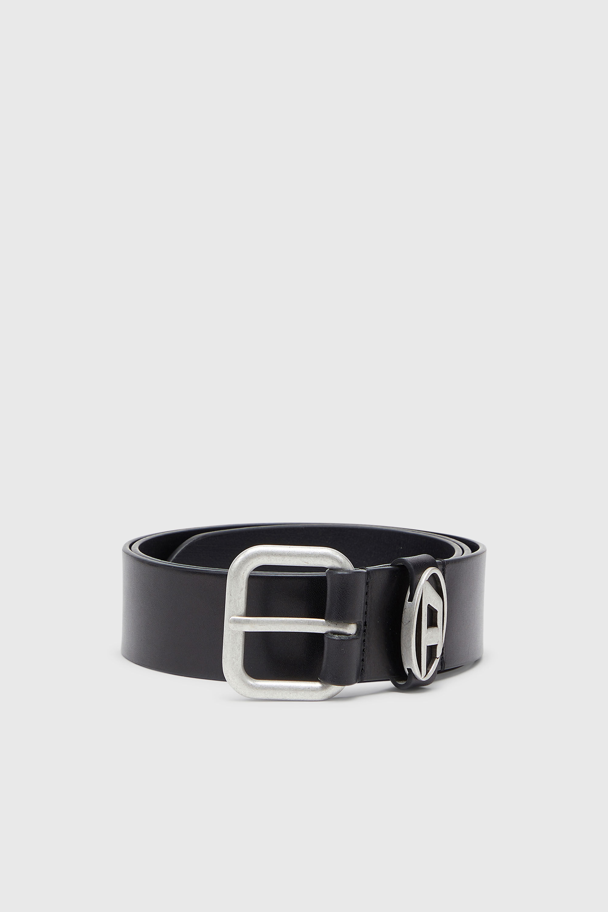 Diesel - B-1DR OVAL D LOOP, Unisex 4 cm breiter Lederg&uuml;rtel mit Metallschnalle in Schwarz - 1