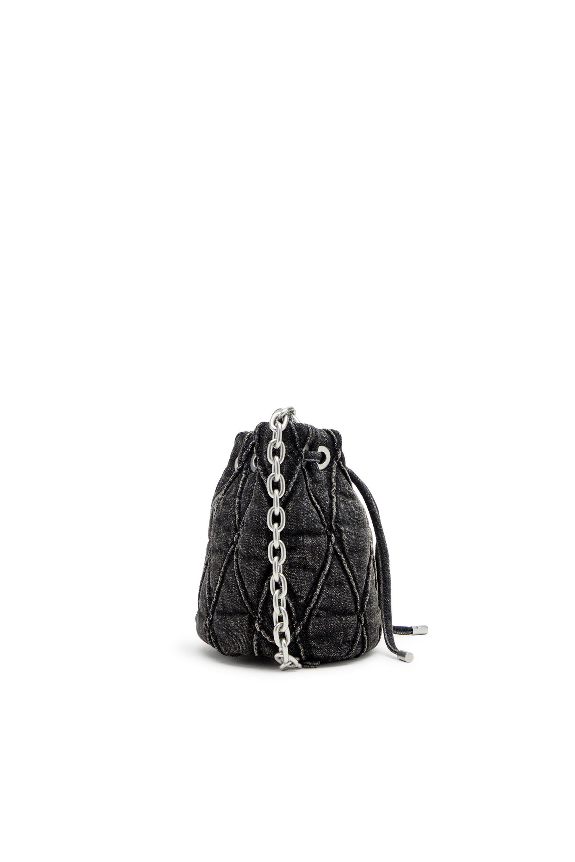 Diesel - CHARM-D BUCKET S, Damen Mini-Beuteltasche aus behandeltem, gestepptem Denim in Schwarz - 4