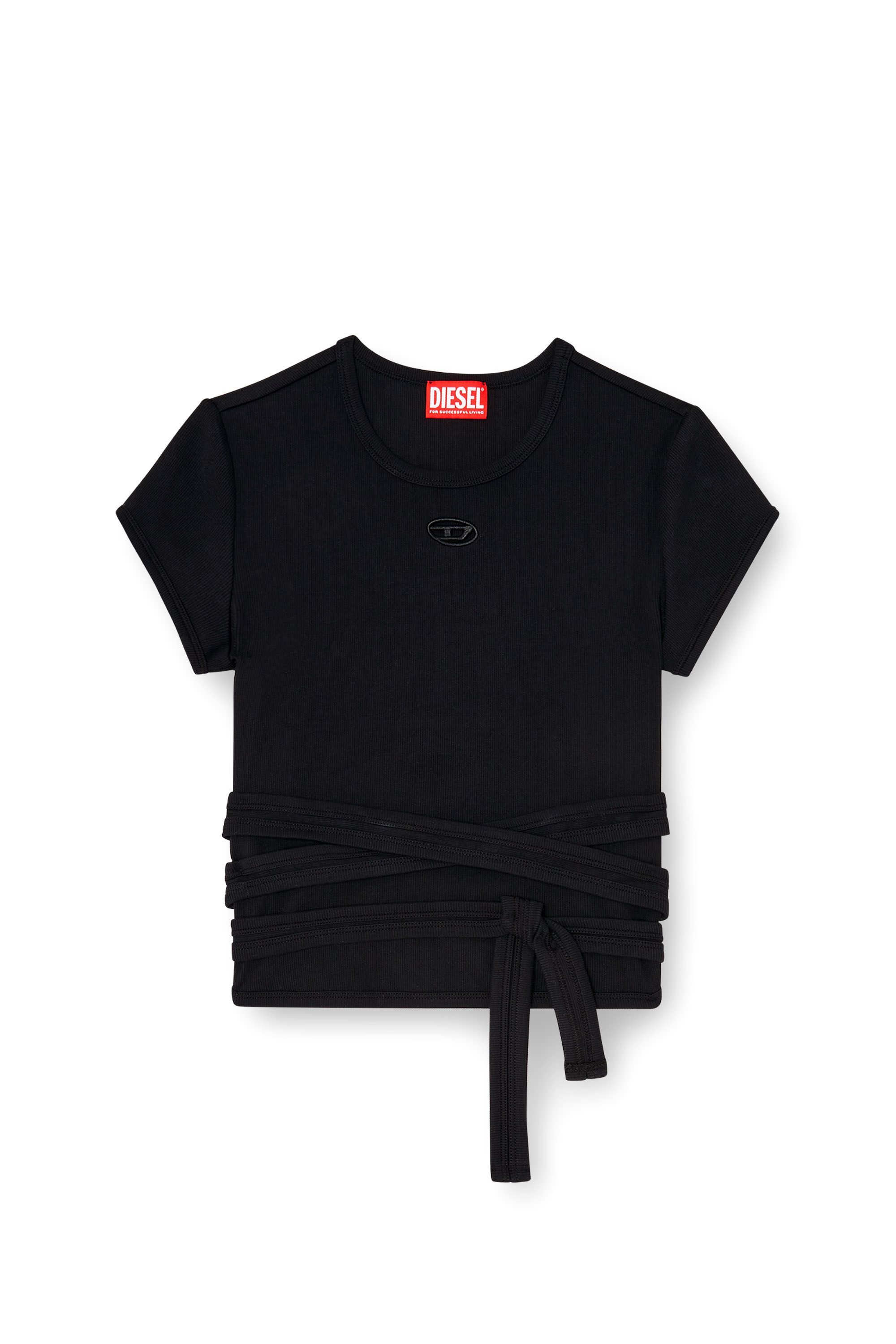 Diesel - T-BUNNY-TAIL-S1, Damen Geripptes Top mit Wickelschn&uuml;ren in Schwarz - 2
