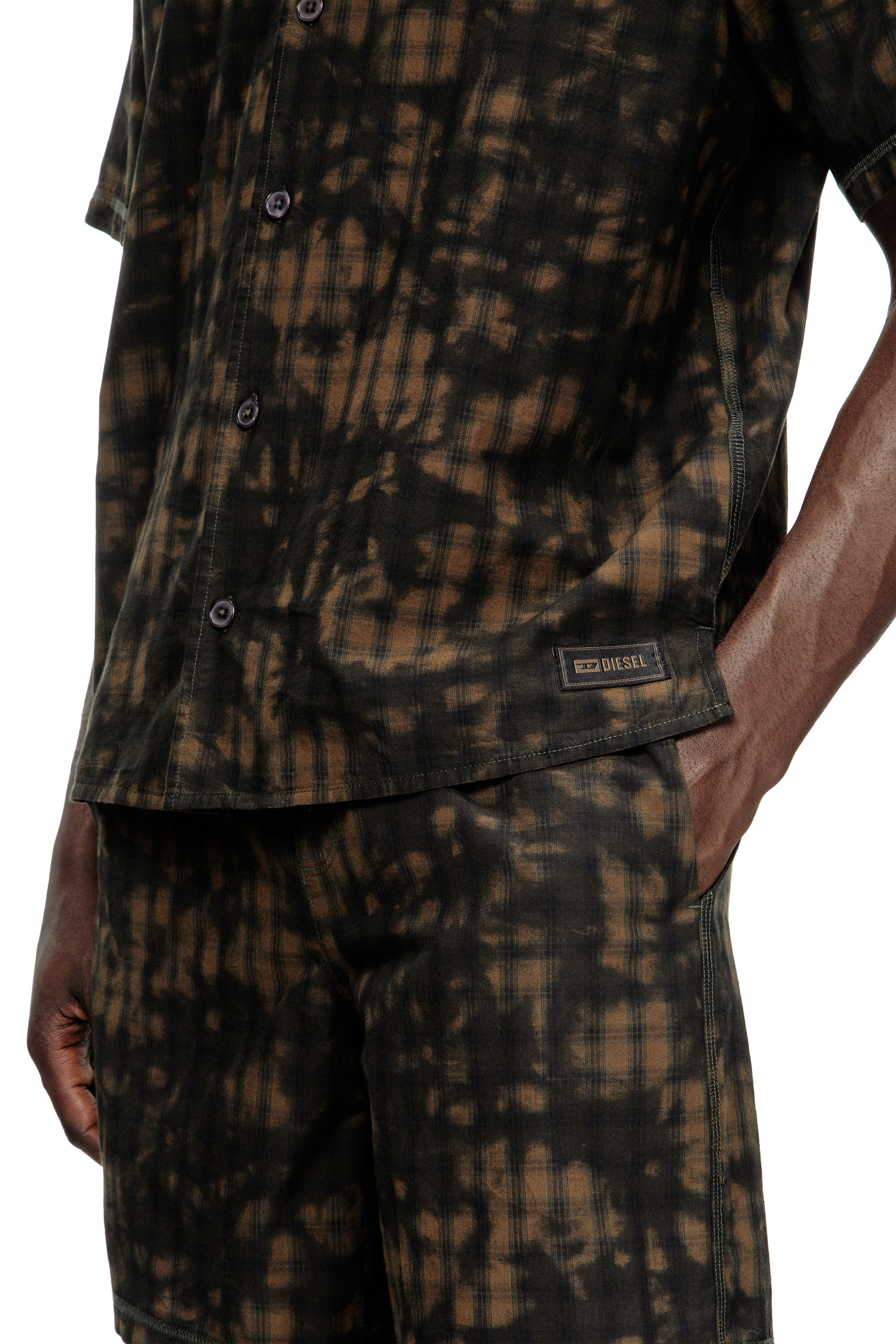 Diesel - SET-HORIEN-UTLT, Herren Kurze Pyjamas aus Karo-Baumwolle mit Wolken-Print in Olivgrün - 5