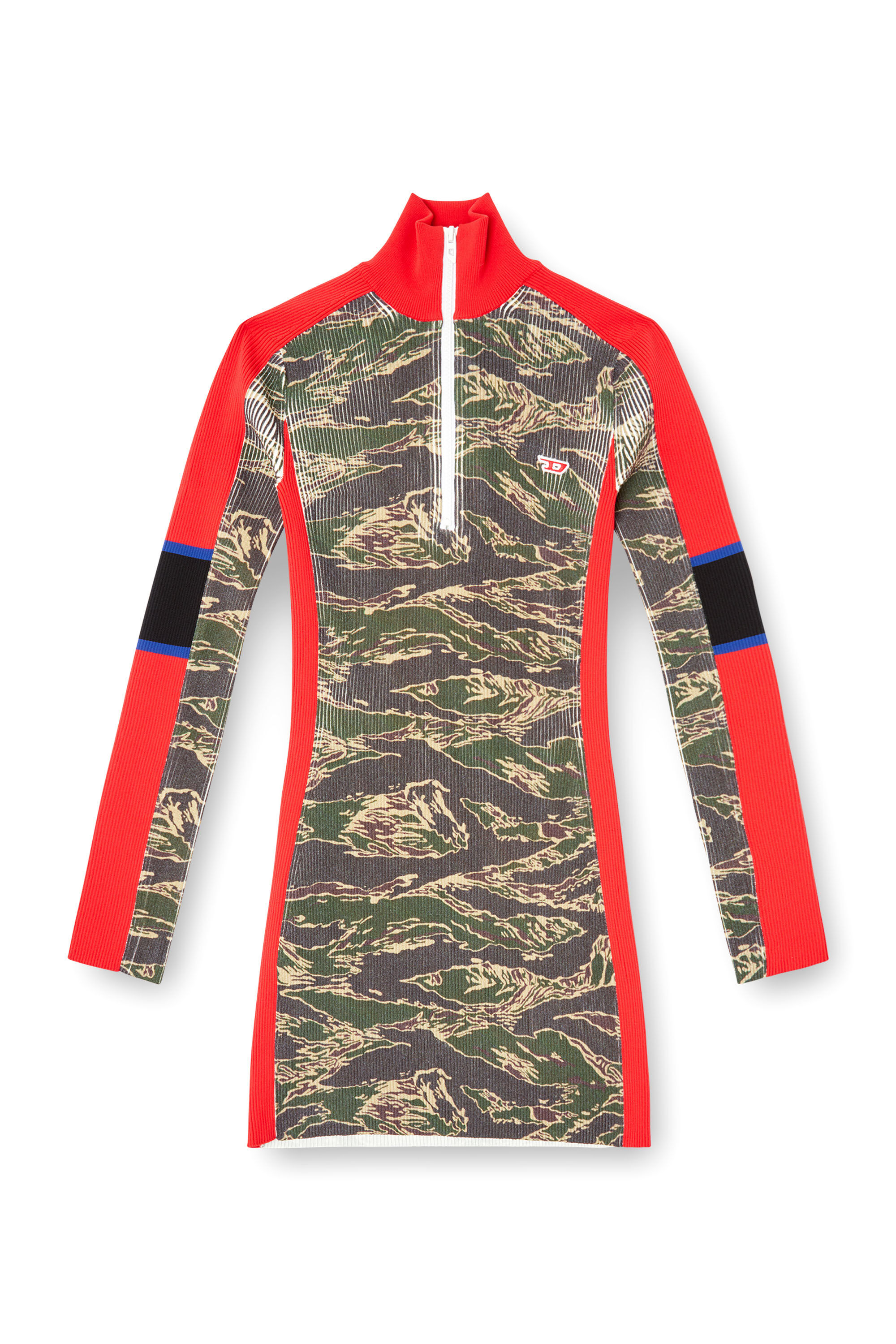 Diesel - M-CAMOK, Damen Camo-Mini-Kleid aus gerippter Viskose in Grün/Rot - 2
