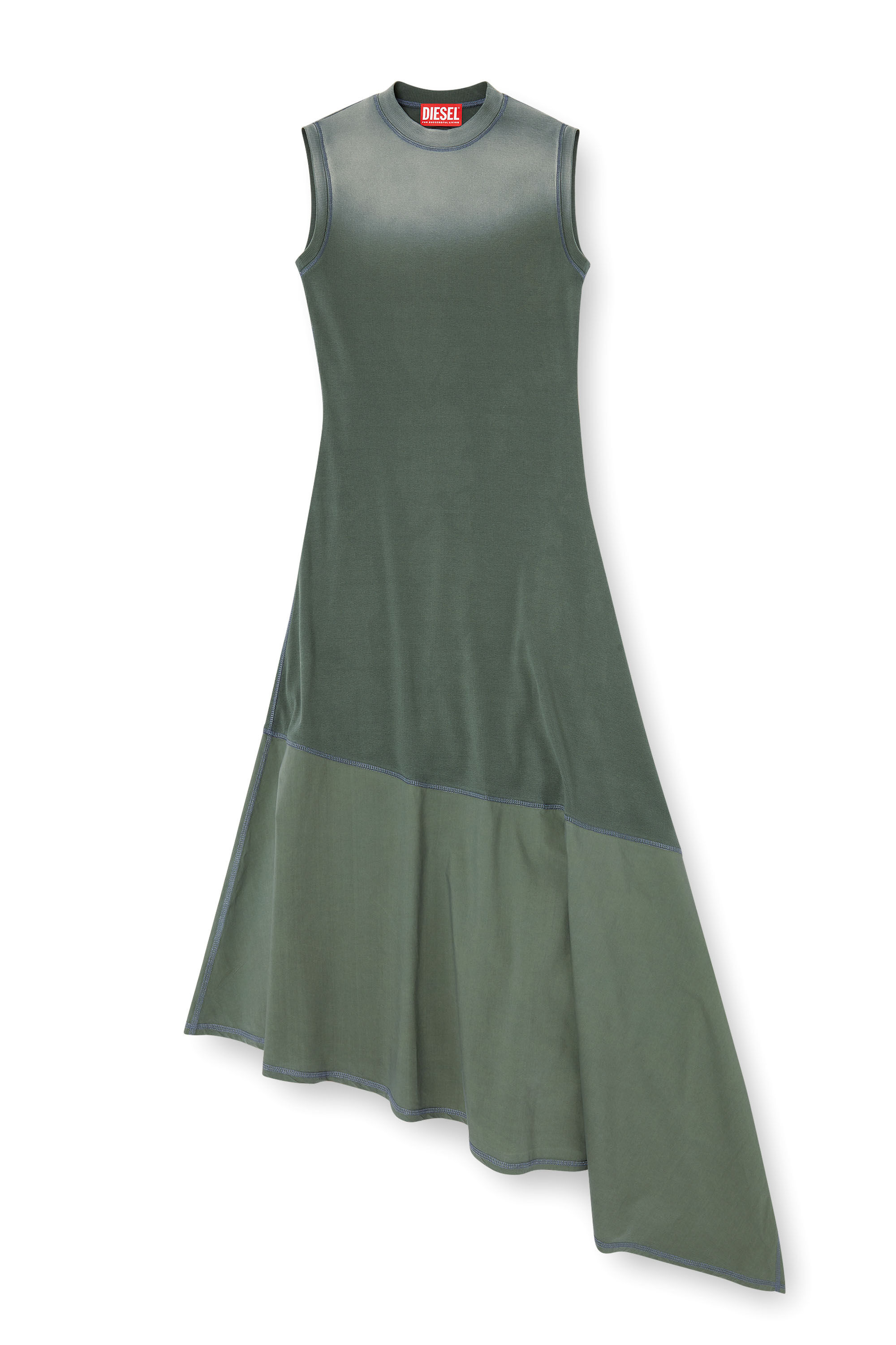 Diesel - D-ELICY, Damen Asymmetrisches ärmelloses Kleid in Dunkelgrün - 2