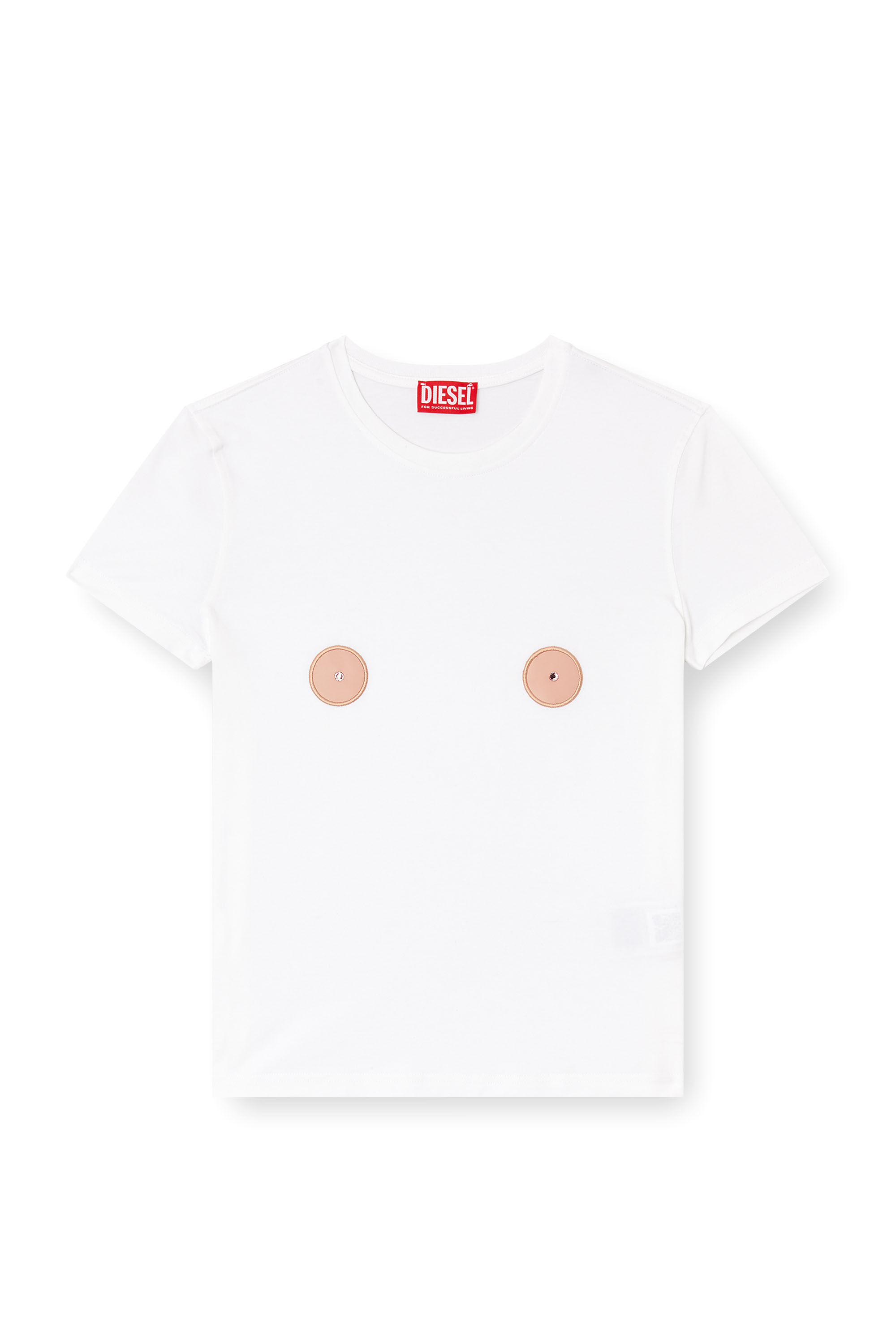 Diesel - T-SLAX-Q1, Damen T-Shirt mit Patches in Brustwarzen-Optik in Weiß - 2