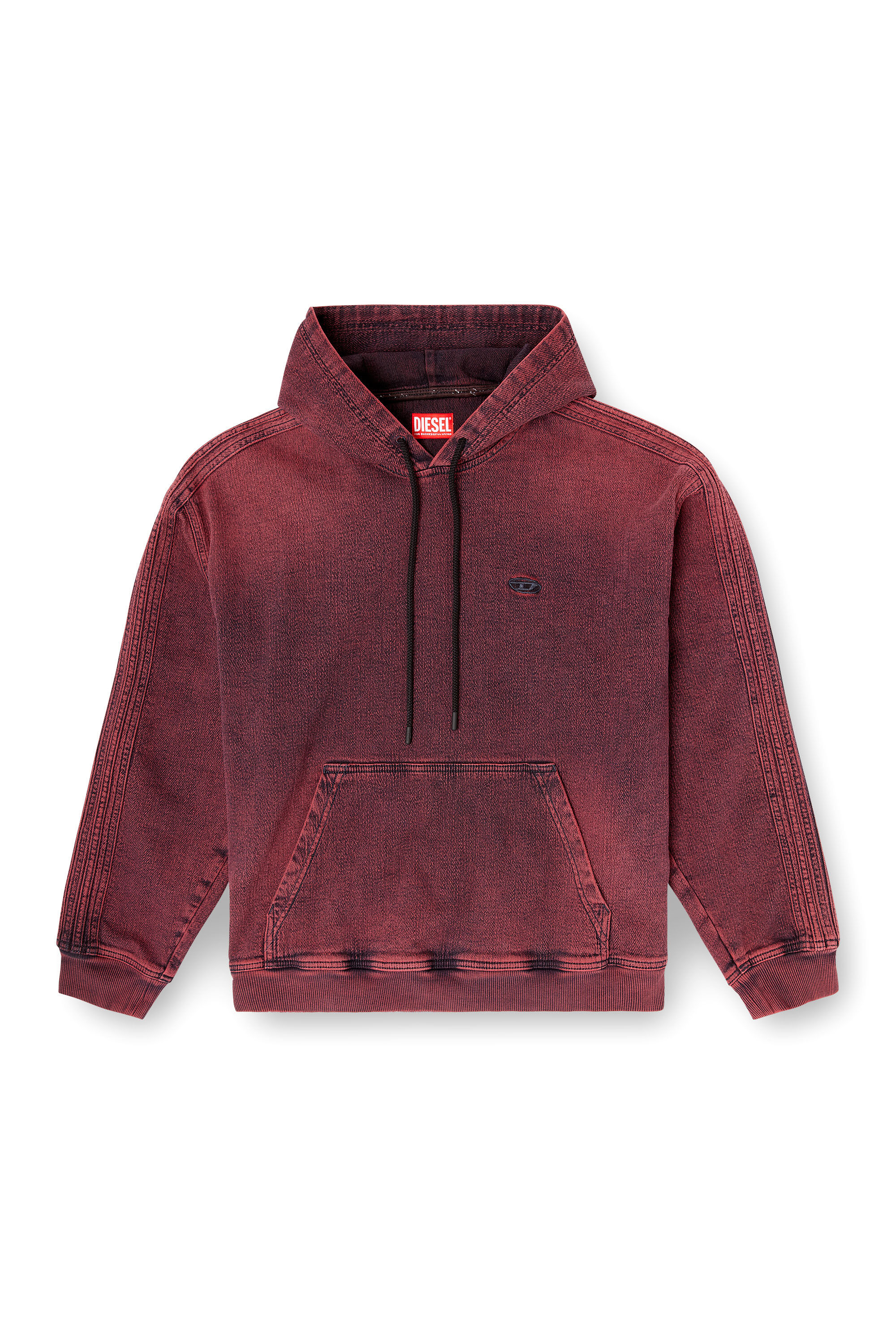 Men's Hoodie in indigo track denim with logo | Red | Diesel Men's Hoodie in indigo track denim with logo | Red | Diesel