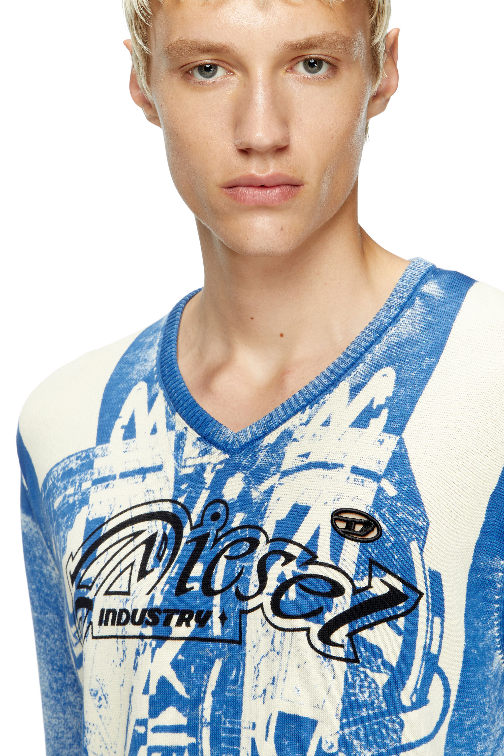 Diesel - K-OLIBA-V, Herren Gestreifter Pullover mit Innen-Print in Blau/Weiss - 5