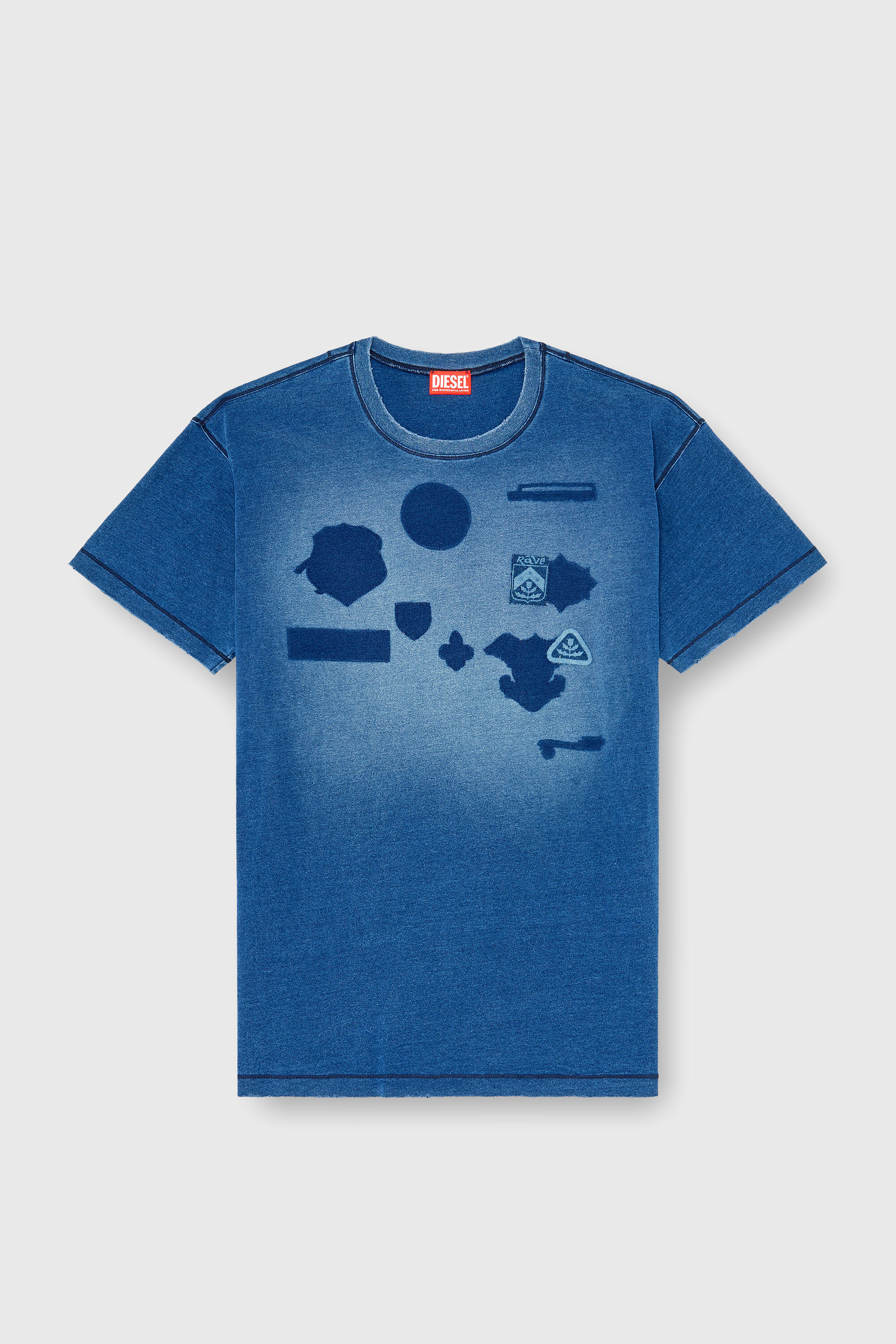 Diesel - T-NOX, Herren T-shirt mit patches mit schatteneffekt in Mittelblau - 2