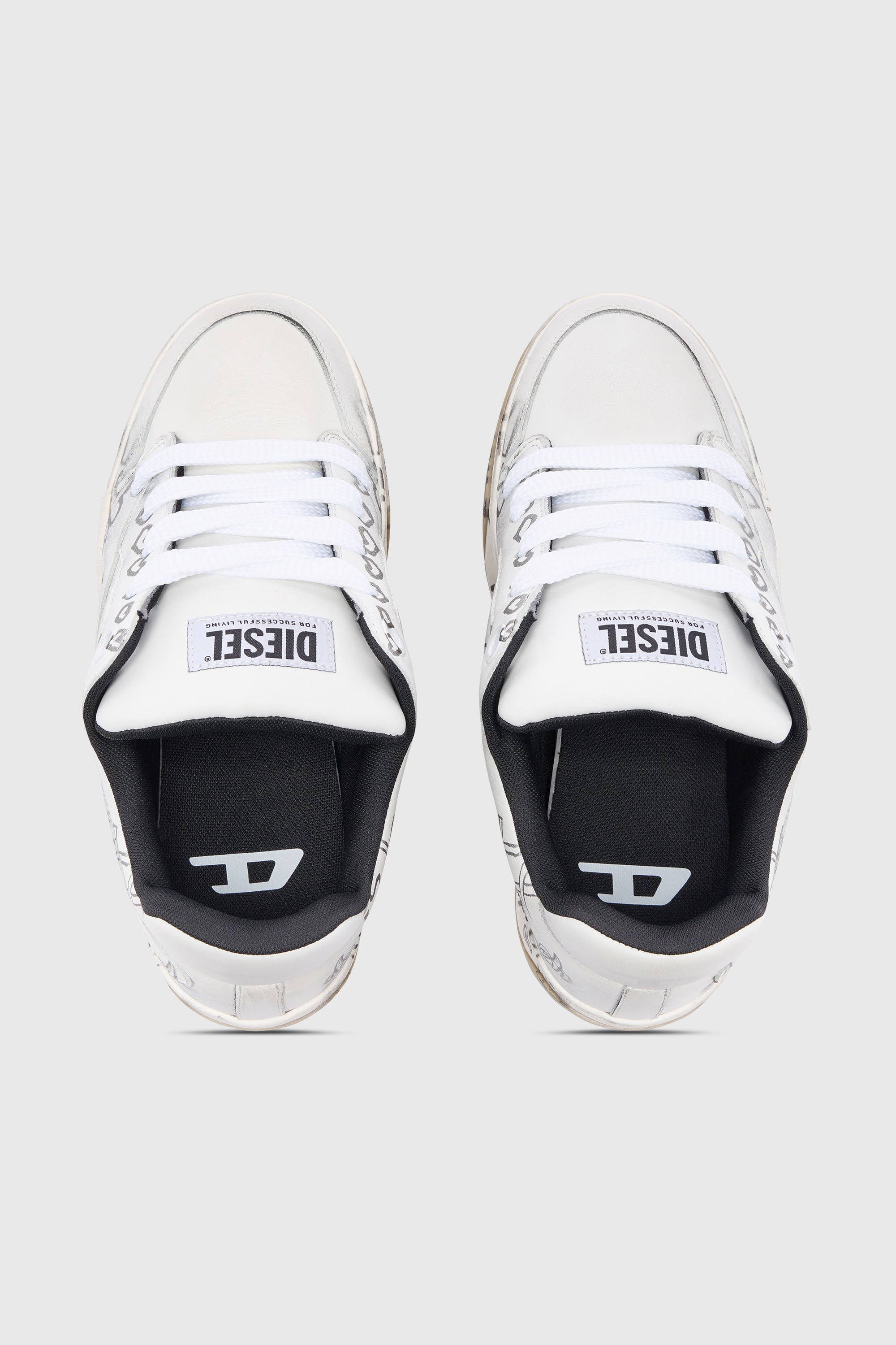 Diesel - S-D-OLLIE LOW W, Woman's D-Ollie-Leather sneakers with graffiti print in White/Brown - 6