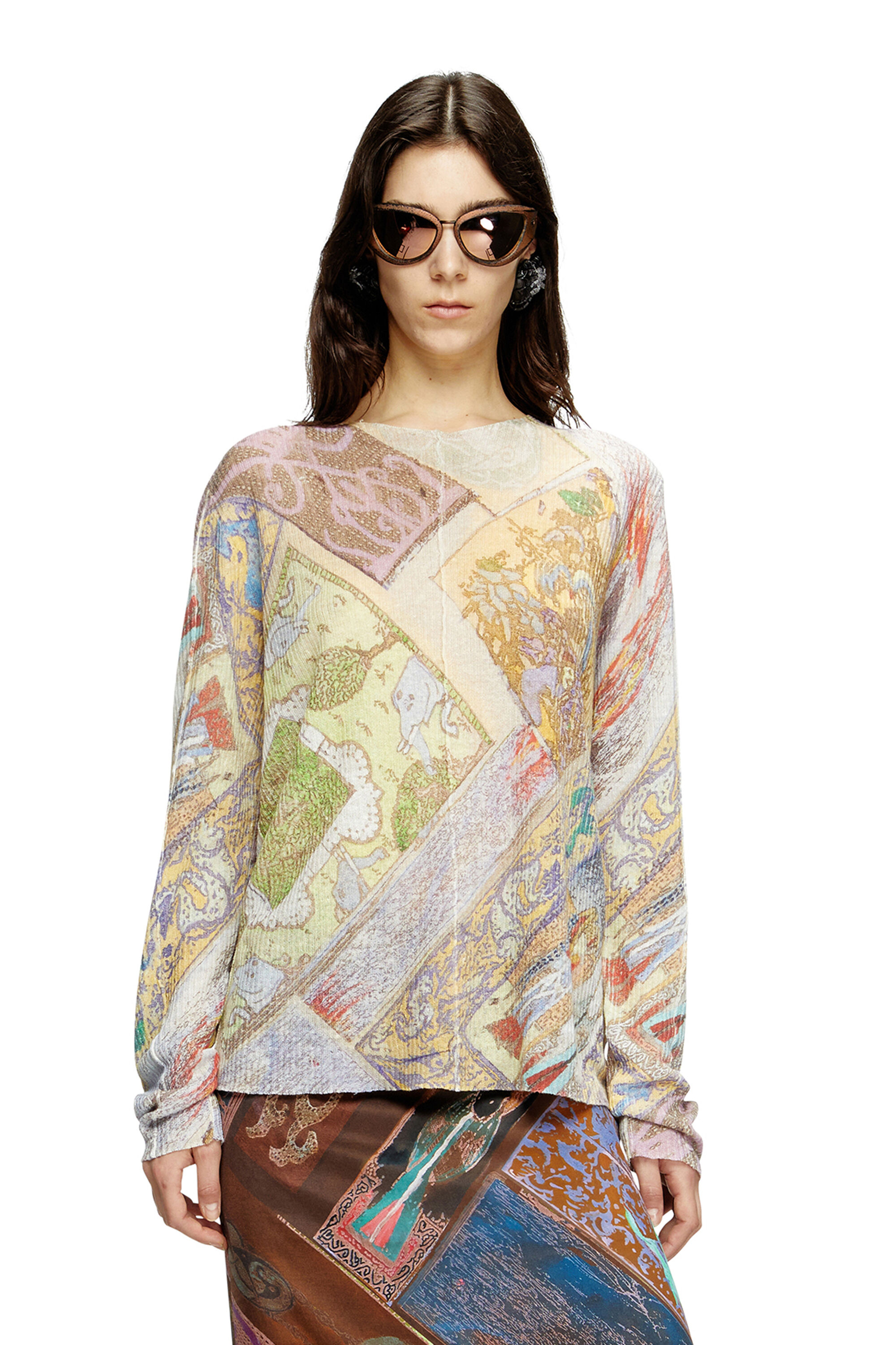 Diesel - K-RENTON, Unisex Pullover aus Leinen mit mittelalterlichem Print in Beige/Gelb - 6